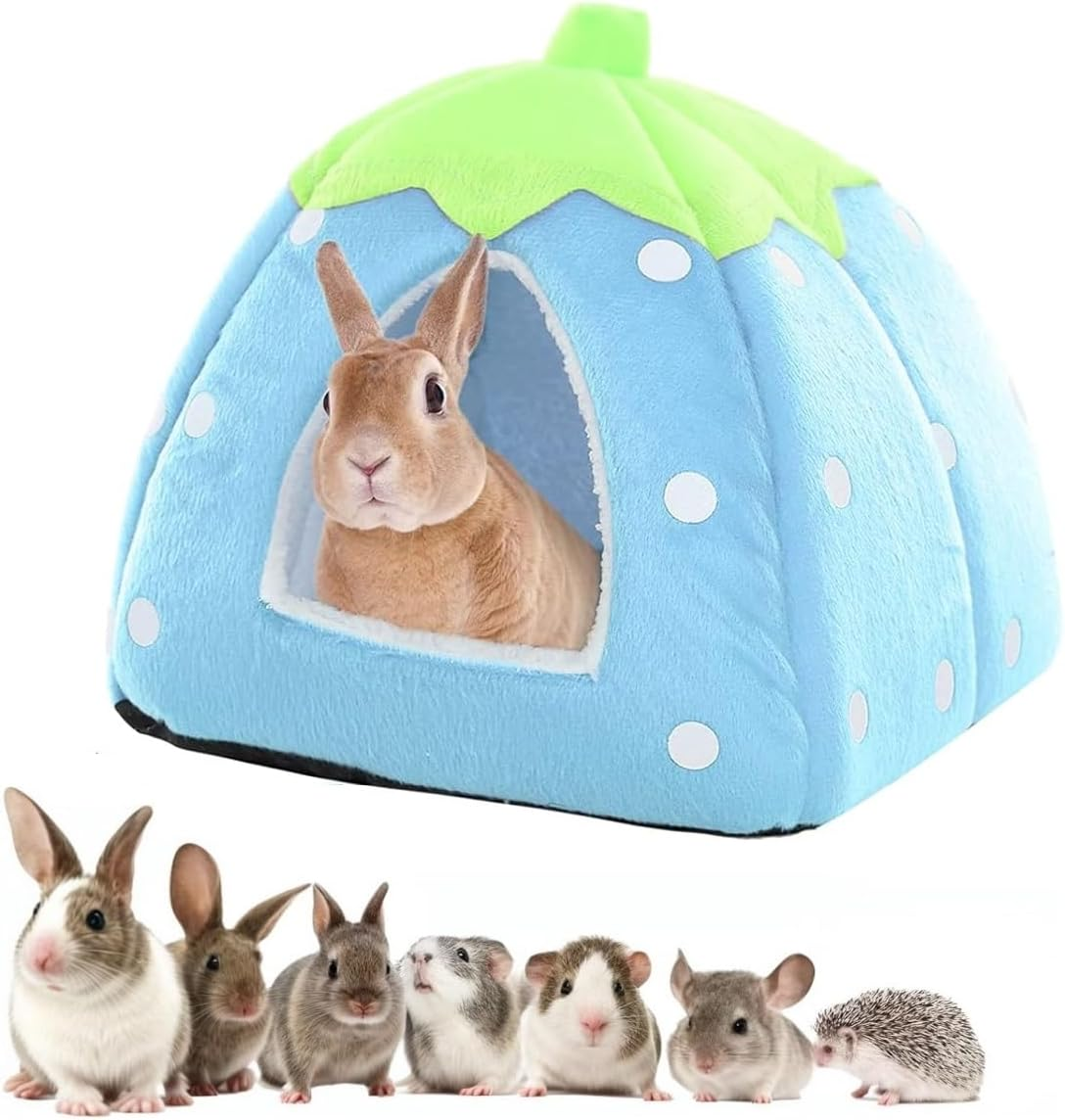 KOMUNJ Small Animal Winter House, Multifunctional Warm Bed, Strawberry Design, Soft Pet Sleeping Bag, Dog Kennel, Cat Cave, Dog, Cat House, Sleeping Bag with Removable Mat (S, Blue) image number 3