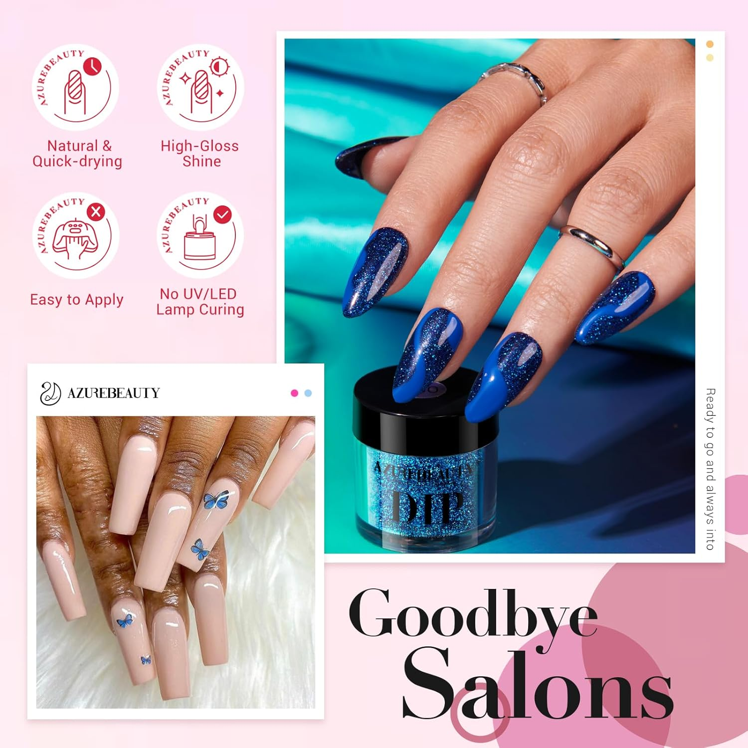 AZUREBEAUTY Dip Powder Nail Kit Starter 20 Colors Nude Brown Glitter Purple Blue Dipping Powder Liquid Set with Top/Base Coat Activator for French Nail Art Manicure DIY Salon Gifts for Women image number 3