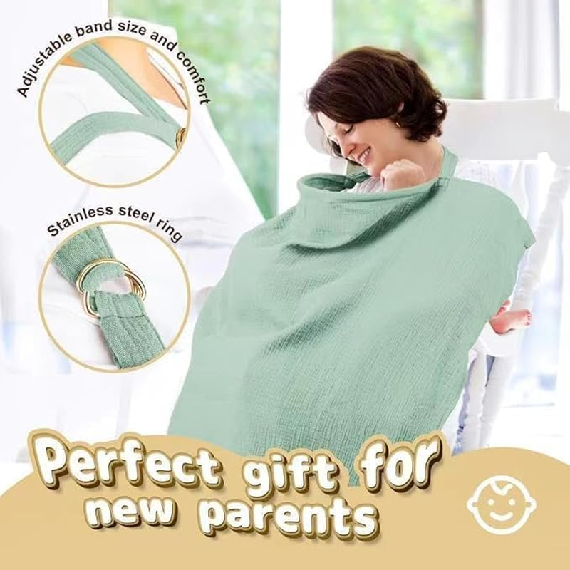 Nursing Cover for Baby Breastfeeding, Breathable 100% Cotton Muslin Breathable Breastfeeding Cover with Rigid Hoop, Adjustable Privacy Nursing Apron image number 2