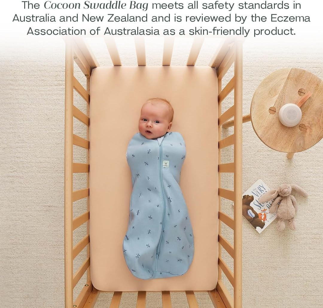 Ergopouch 0.2 TOG Cocoon Swaddle, 3-6 Months &ndash; Dragonflies Print &ndash; Organic Cotton Swaddle & Sleeping Bag in One &ndash; Arms In/Out &ndash; Easy-To-Use Two-Way Zipper &ndash; Designed for Safety & Comfort image number 1