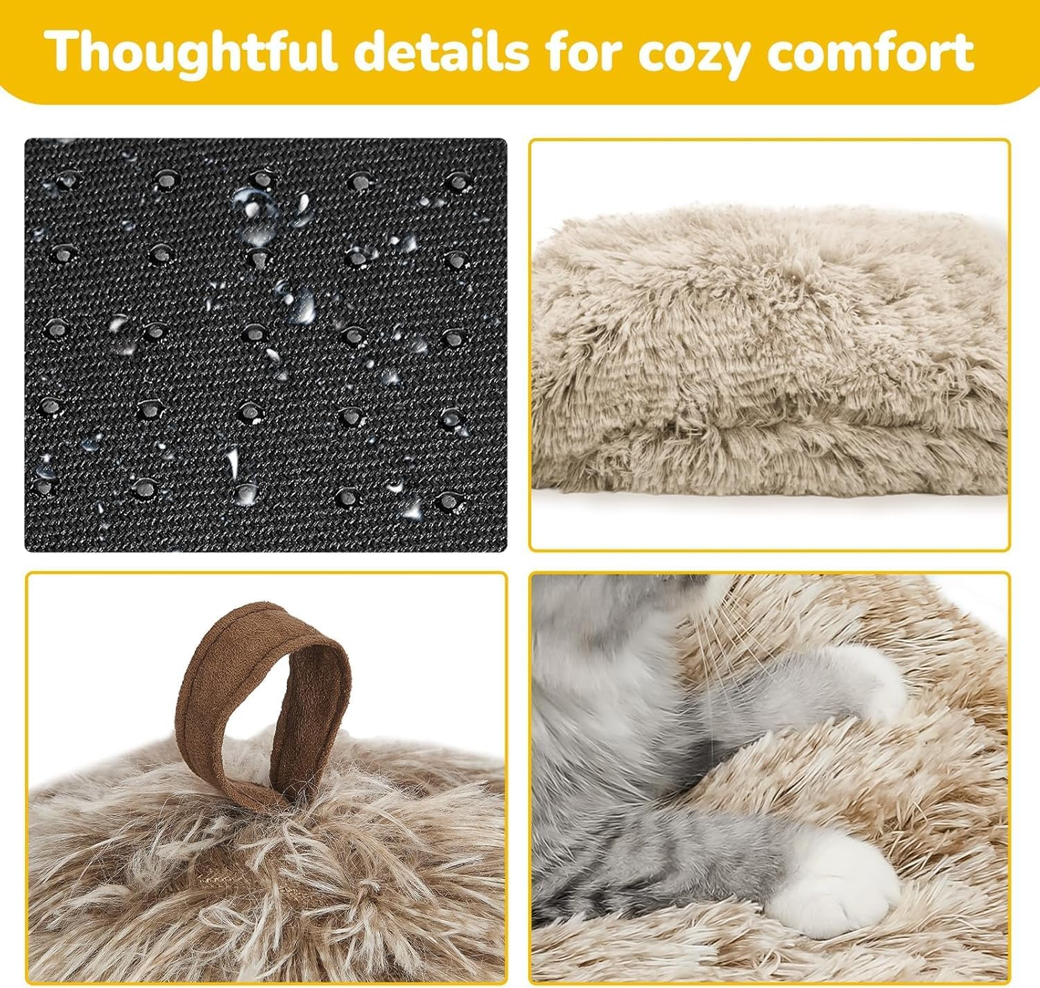 Cat Bed, Cats Cave for Indoor Cats, Soft Cat Dome,Self-Warming 2 in 1 Foldable Pet House with Washable Cushioned Pillow Calming Fluffy Dog Beds for Small Dogs with Anti-Slip Bottom(Brown) image number 4