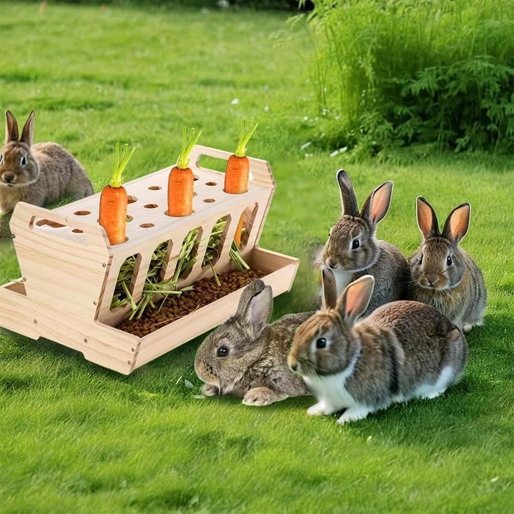 Wooden Rabbit Hay Feeder Rack &ndash; Removable Top Hay Holder for Guinea Pigs, Bunnies, Chinchillas & Small Animals &ndash; Large Hay Dispenser Stand for Cage Use, Reduces Waste image number 6