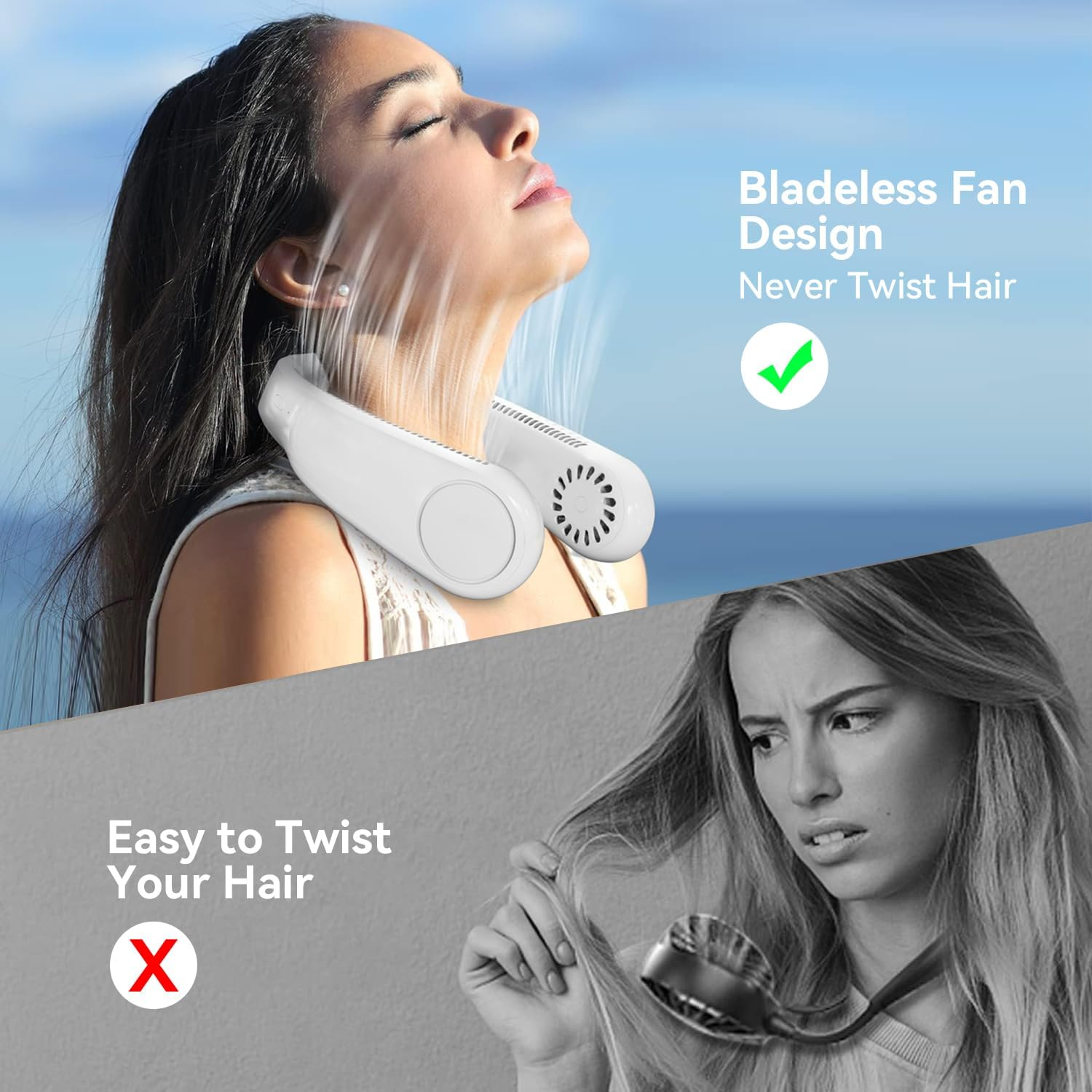 STORM HERO Neck Fan, Portable USB Personal Fan Rechargeable, 3 Speeds Adjustable Bladeless Fans, Short Charging Wearable USB Fan for Outdoor Indoor Travel Sport, Birthday Gifts for Men Women Mom Dad image number 5