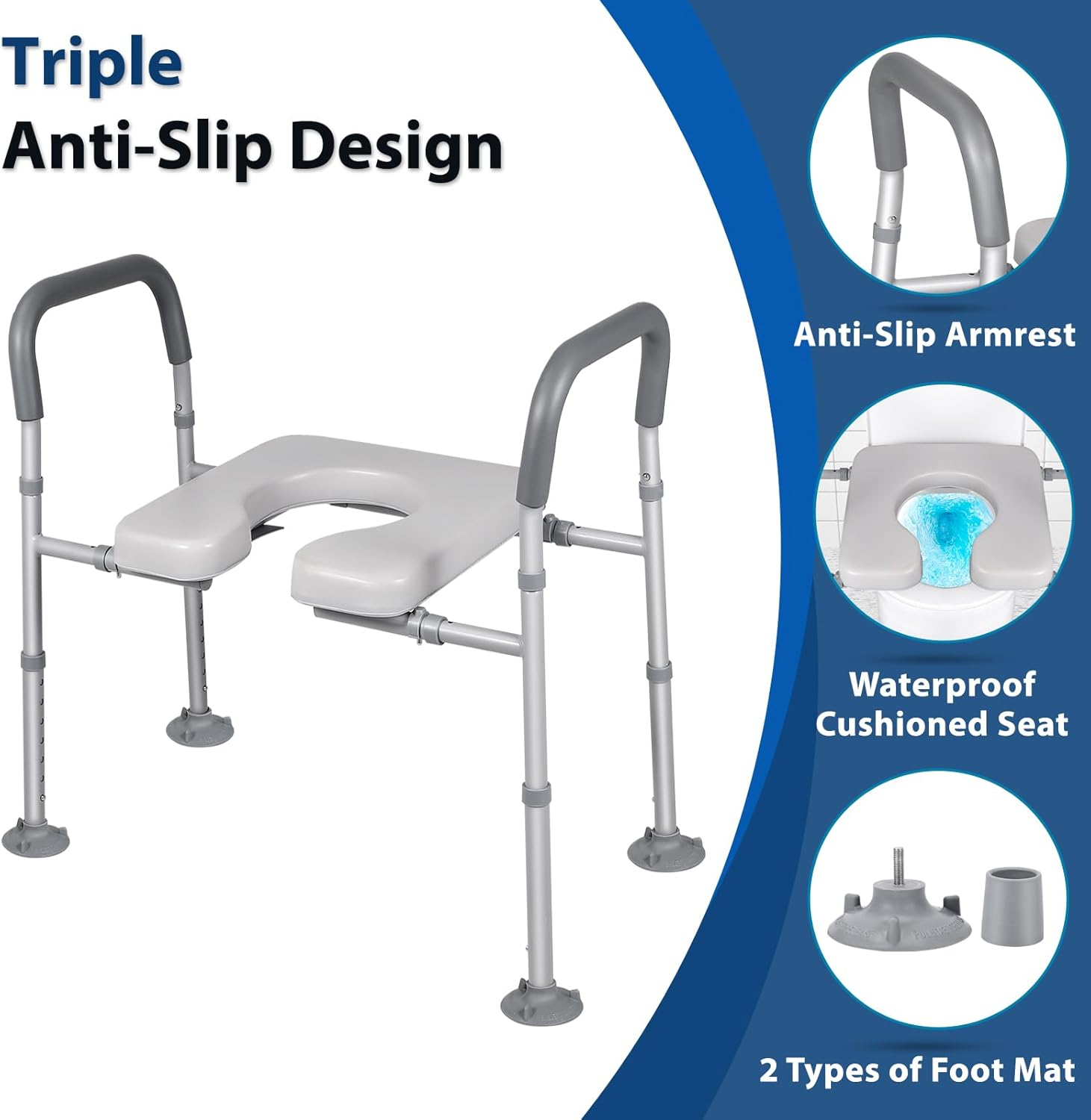 LOLLIDO Raised Toilet Seat with Handles - Width & Height Adjustable Elevated Toilet Seat Risers for Seniors - Multi-Use Toilet Riser with Handles for Seniors, Handicap, Pregnant image number 3