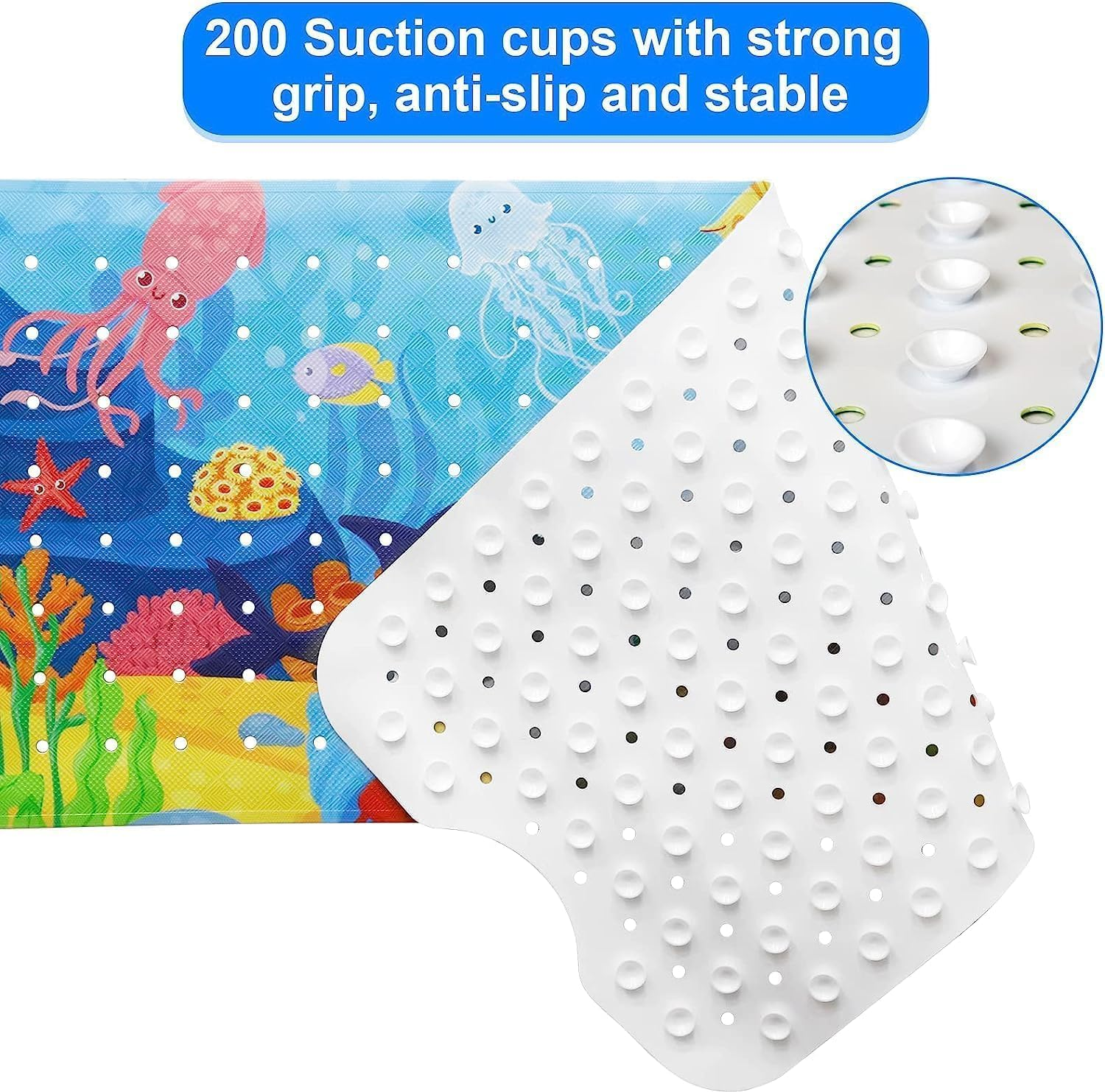 Mumoo Bear Baby Bath Mat for Tub for Kids, 40 X 16 Inch Extra Long Kid Bathtub Mat Non Slip, Cartoon Bath Tub Shower Mat anti Slip with Drain Holes and Suction Cups (Shark, 40 * 16In) image number 1