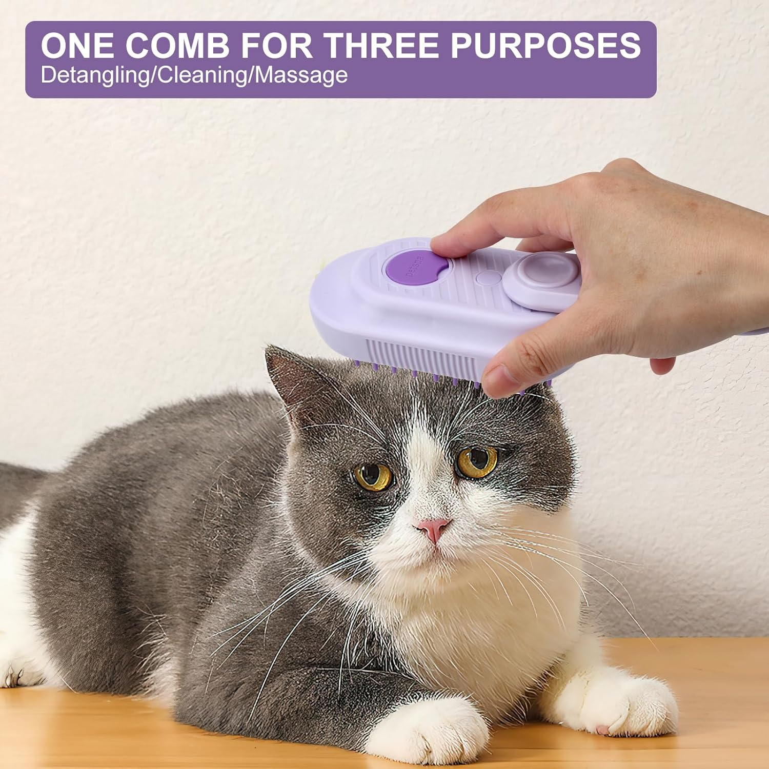 HENGBIRD Steam Brush for Cats and Dogs - Cat Brush with Steam, Dog Brush, Water Brush, Steamy Pet Brush (Purple) image number 3