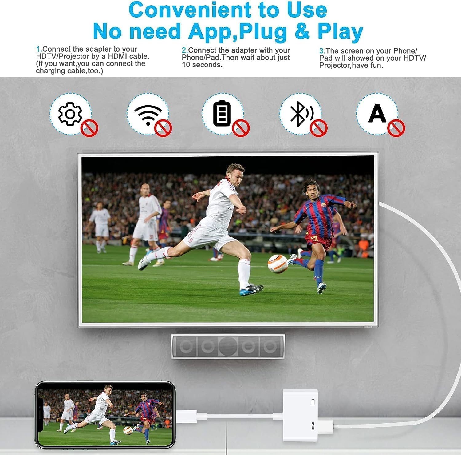 [Apple Mfi Certified] Apple Lightning to HDMI Adapter, 1080P Iphone to HDMI Adapter for TV 4K Sync Screen Connector Cable with Charging Port for Iphone 14 13 12 11 XS XR X 8 on Hdtv/Projector/Monitor image number 3