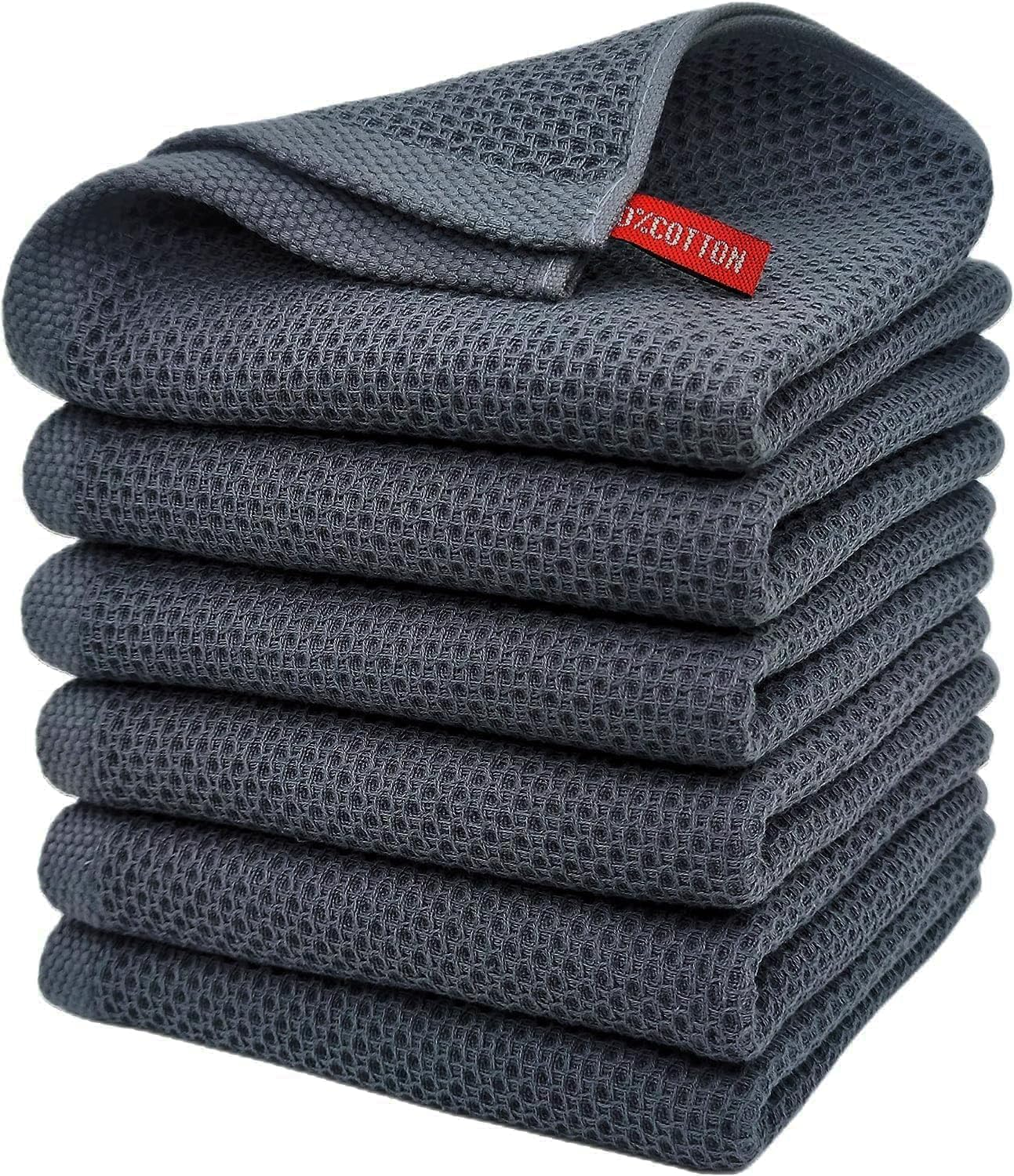 6-Pack 100% Cotton Waffle Weave Kitchen Dish Cloths, Ultra Soft and Absorbent Dish Towels, Reusable Absorbent Cleaning Cloths, Quick Drying Dish Rags, 12X12 Inches, Dark Grey image number 2