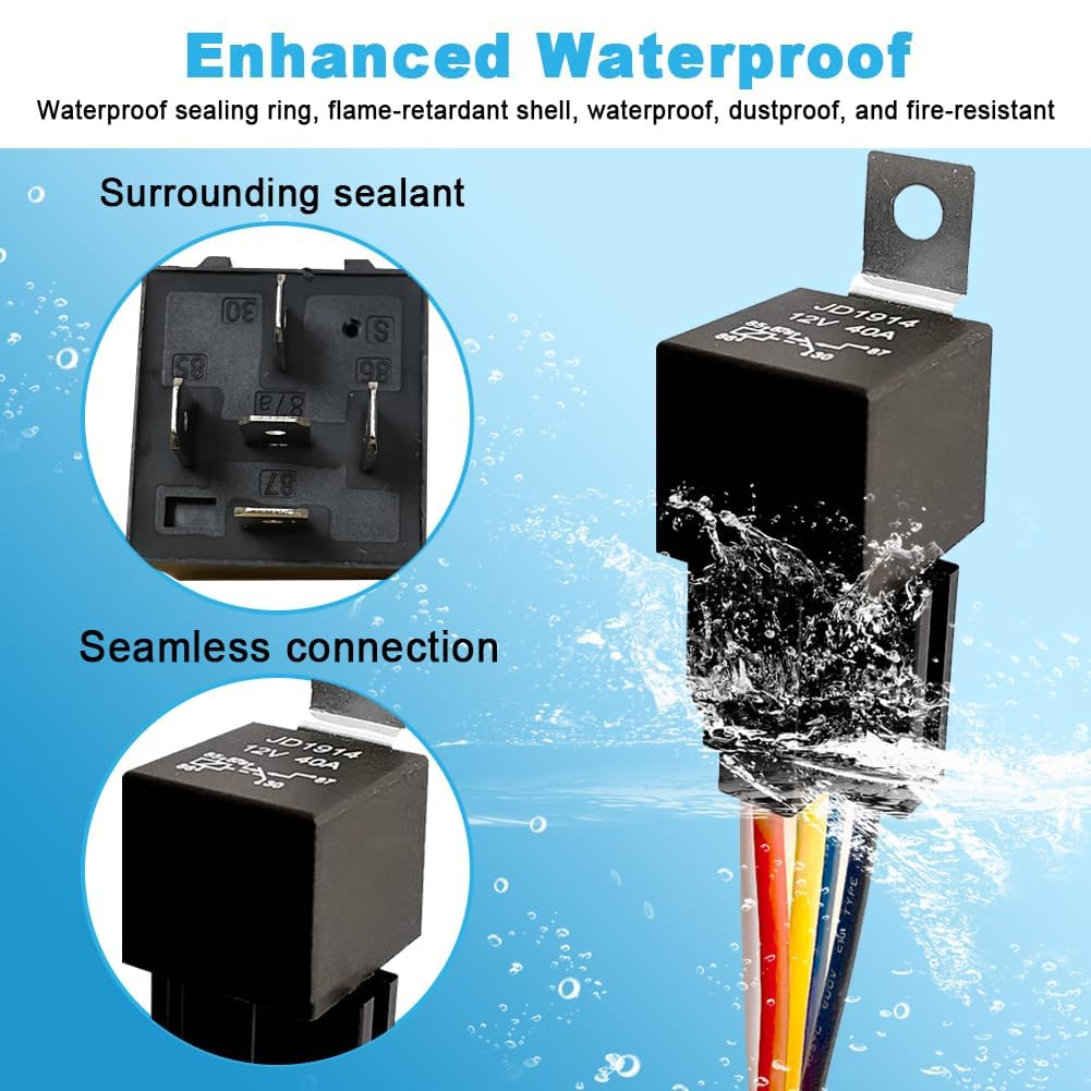 5 Pack 12V 40/30 Amp Car Relay DC 5 Pin SPDT and Harness - Heavy Duty 12 AWG Copper Wires Relays Kit Bosch Style for Automotive Truck Van Motorcycle Boat image number 5