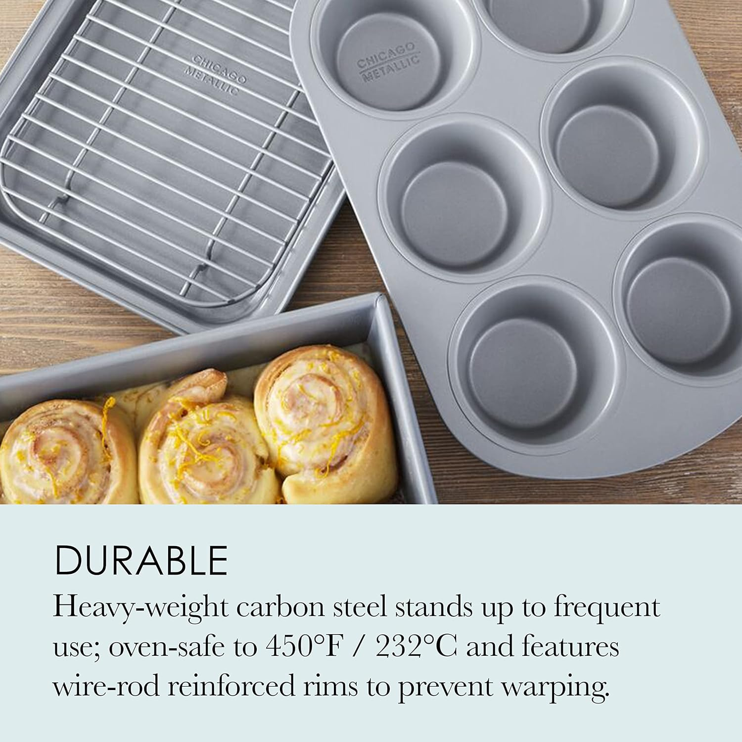 Chicago Metallic Non-Stick Toaster Oven Bakeware Set, 4-Piece, Carbon Steel image number 3