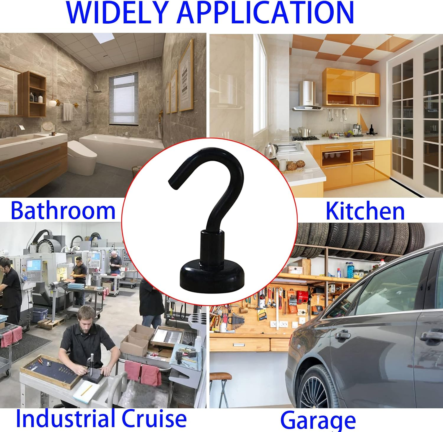 Magnetic Hooks - Heavy Duty Utility Neodymium Magnet Hooks with Nickel Coating, Key Holder Hanging Hooks for Kitchen, Cruise, Workplace, Pack of 10