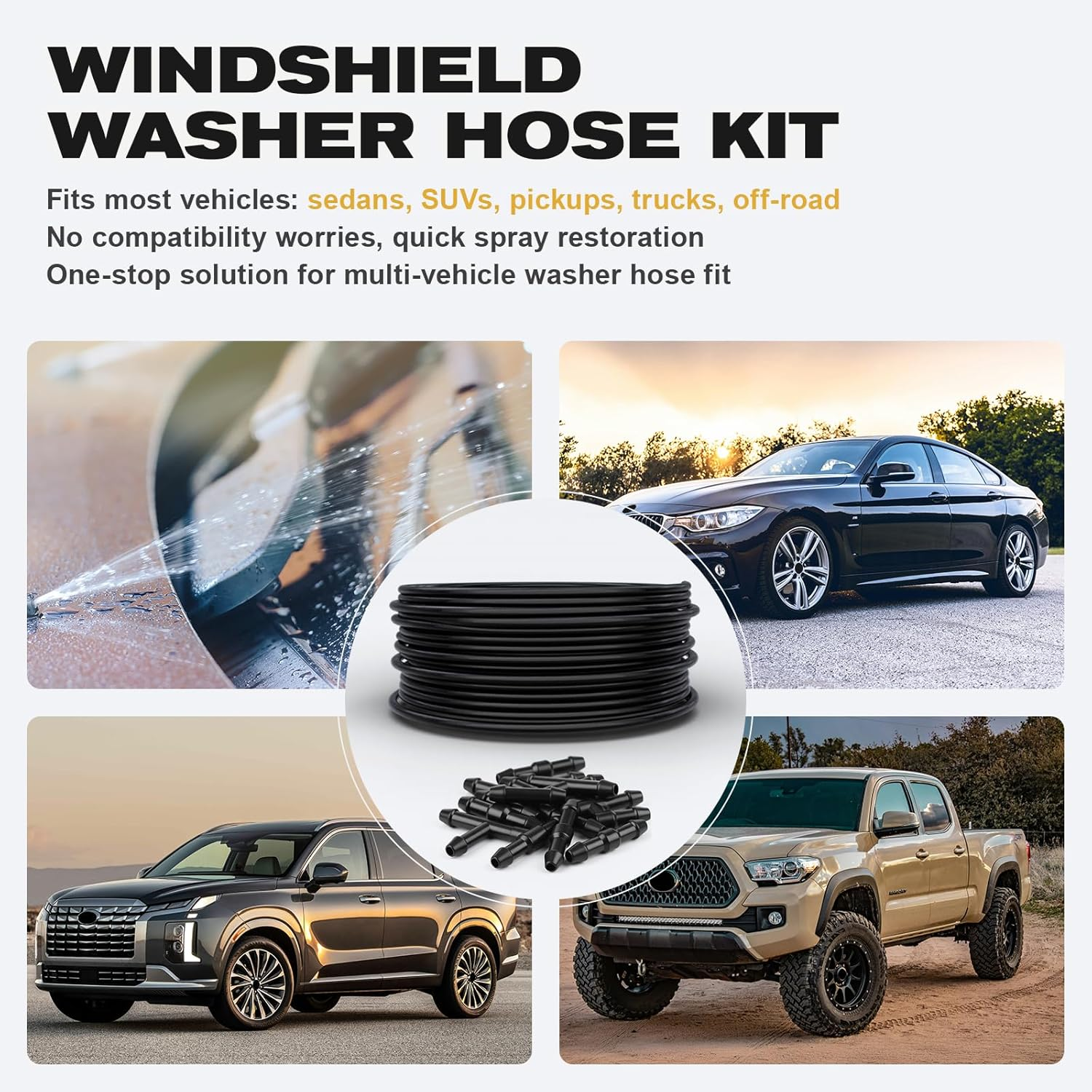 Windshield Washer Hose Kit, 4M Flexible Rubber Hose and 30 Leak-Proof Connectors, Suitable for Most Car Windshield Nozzle Installations, Used to Connect Water Pump and Nozzles image number 5