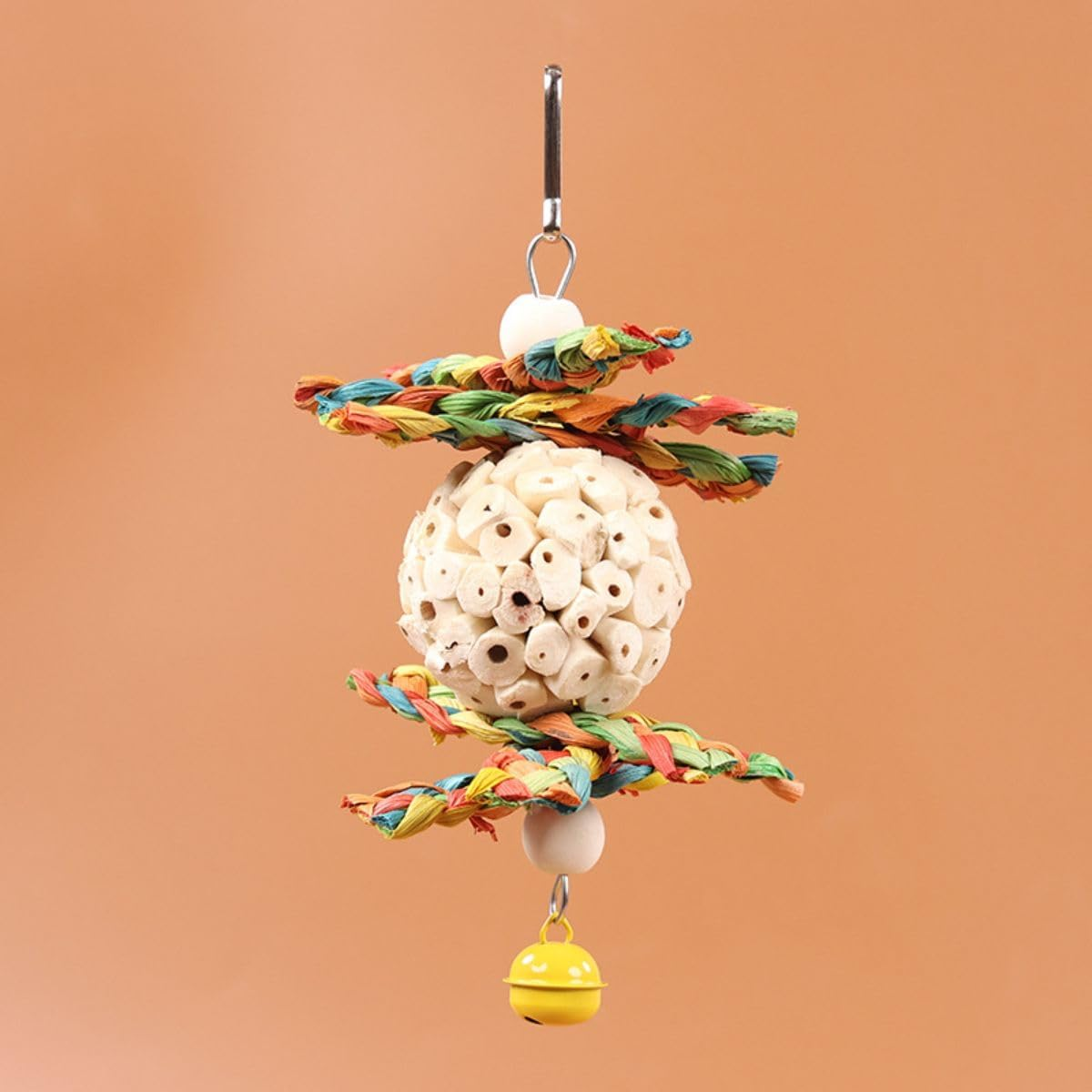 Bird Toys Conure Toys Hanging Natural Soft Sola Ball Natural Corn Husk Beak Chew Shred Colorful Forage Toys for Parrots, Cockatiel, Conure, Love Birds,Parakeets,Budgie and Other Small Birds (L) image number 2