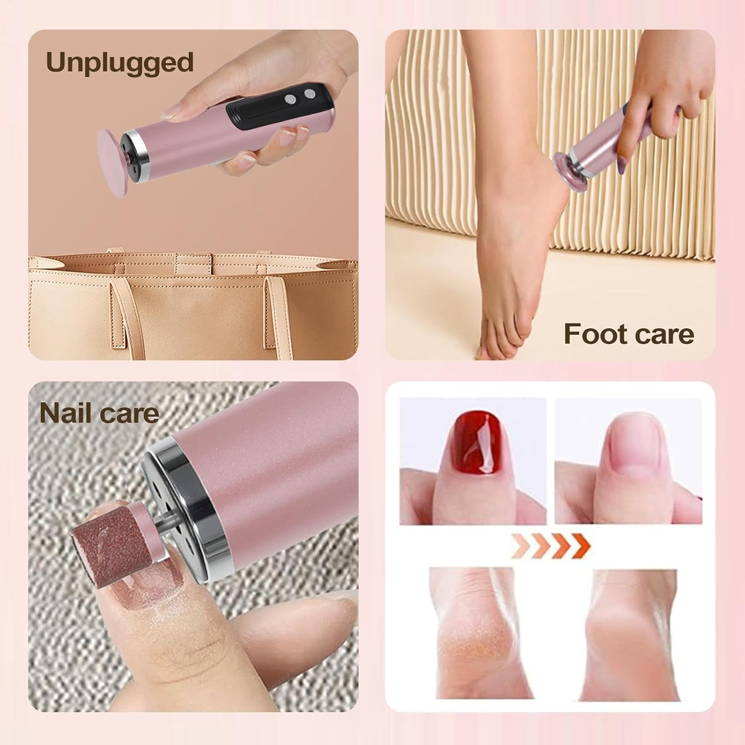 Electric Foot Callus Remover- 172G Foot Sander Pedicure Tool | Electric Callus Remover for Feet, 2 in 1 Pedicure Dead Skin Scrubber, 360 Degree Rotation Electric Foot Grinder Tool for Home and Travel image number 5