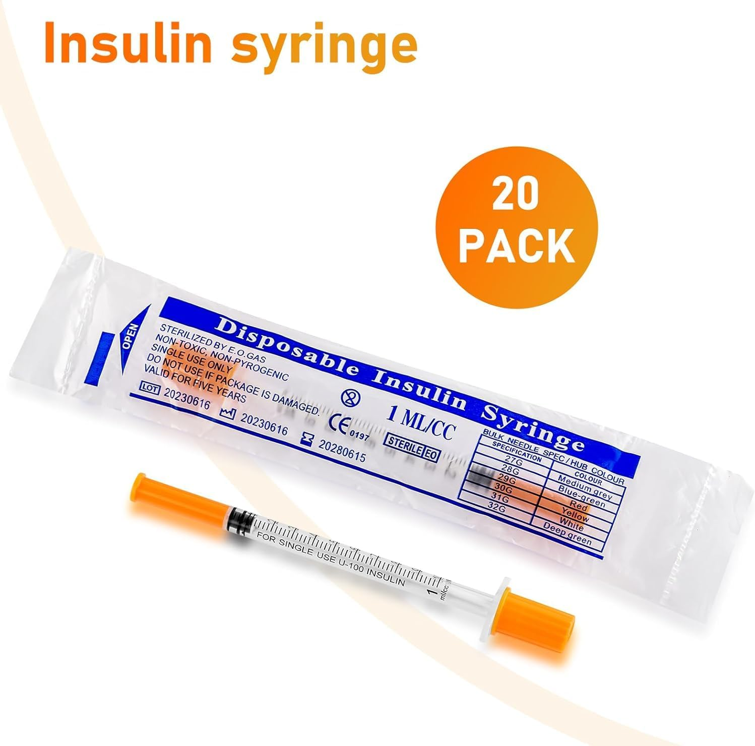 1Ml/Cc Syringe with 31G 0.3Inch Needle - Orange Syringe (31G-8Mm-20Pack) image number 5