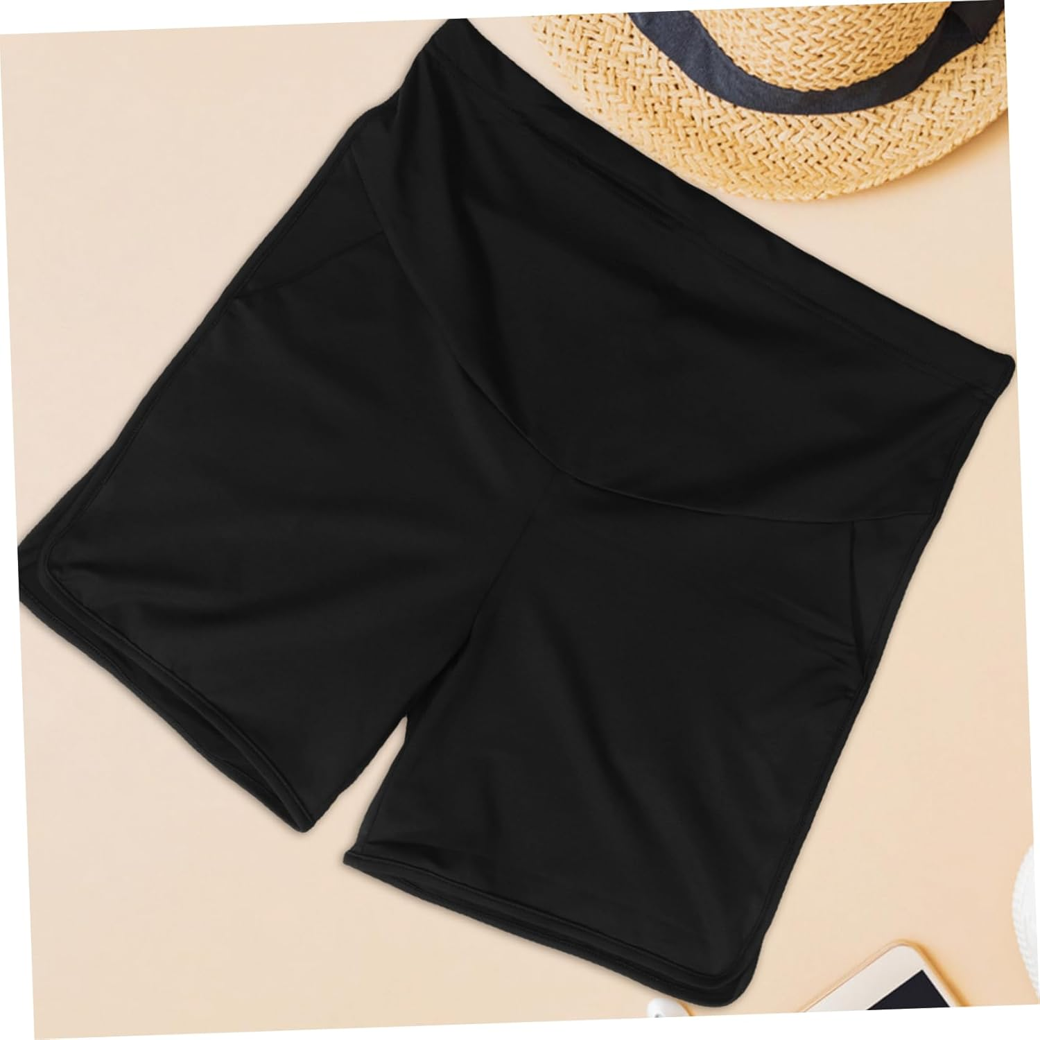 FOMIYES Lightweight Breathable Maternity Shorts over Belly Elastic Pregnancy Bottoms for Women Spring Summer and Active Wear Black image number 3