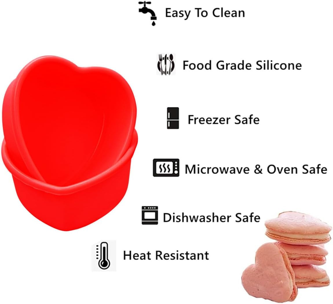 AIMALL 4PCS Heart Silicone Cake Mould Set, 2Pcs X 4 Inch & 2Pcs X 7 Inch, Pink Food-Grade Non-Stick Baking Tray, Reusable Love Shape Bakeware for Layered Rainbow Cakes image number 5