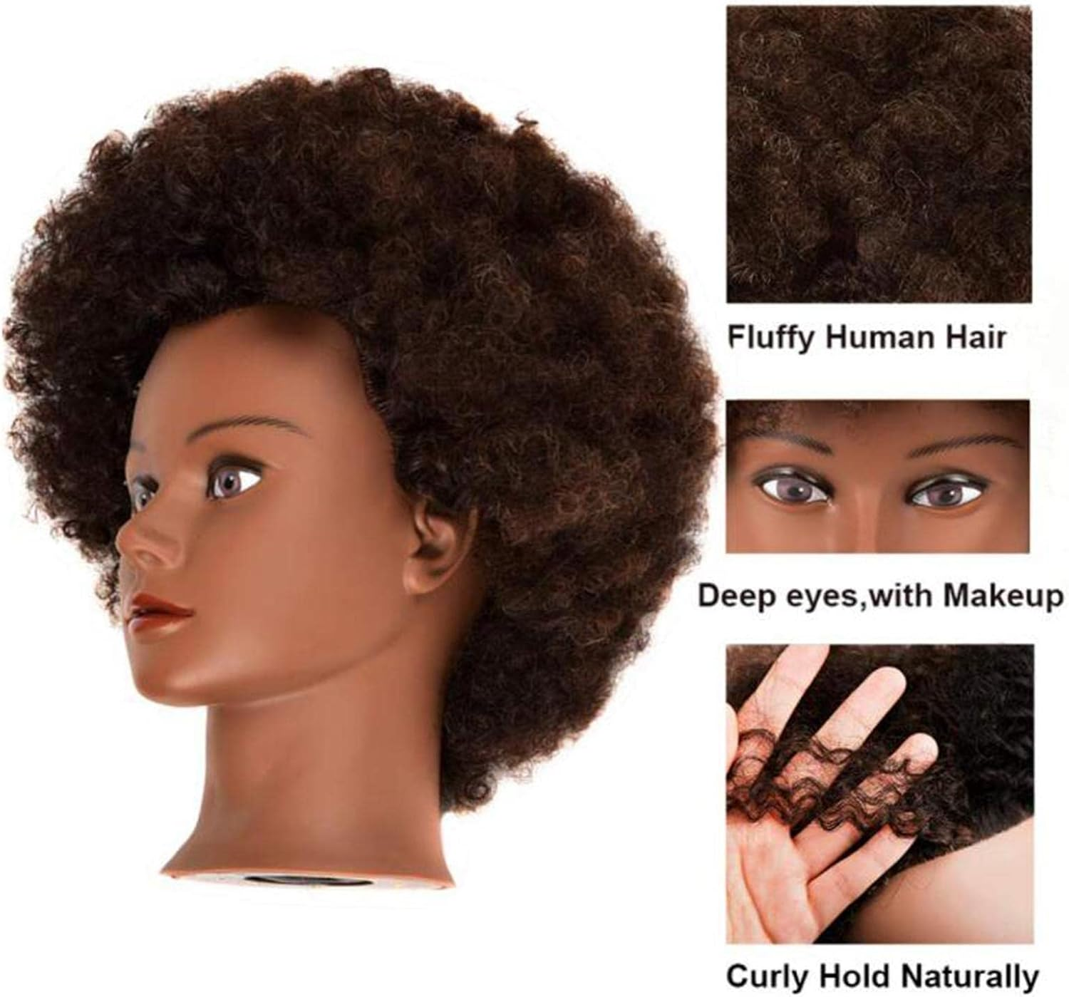 TOOYFUL Human Hair Hairdresser Cosmetology Afro Hair Manikin Head, Afro Light Black image number 1