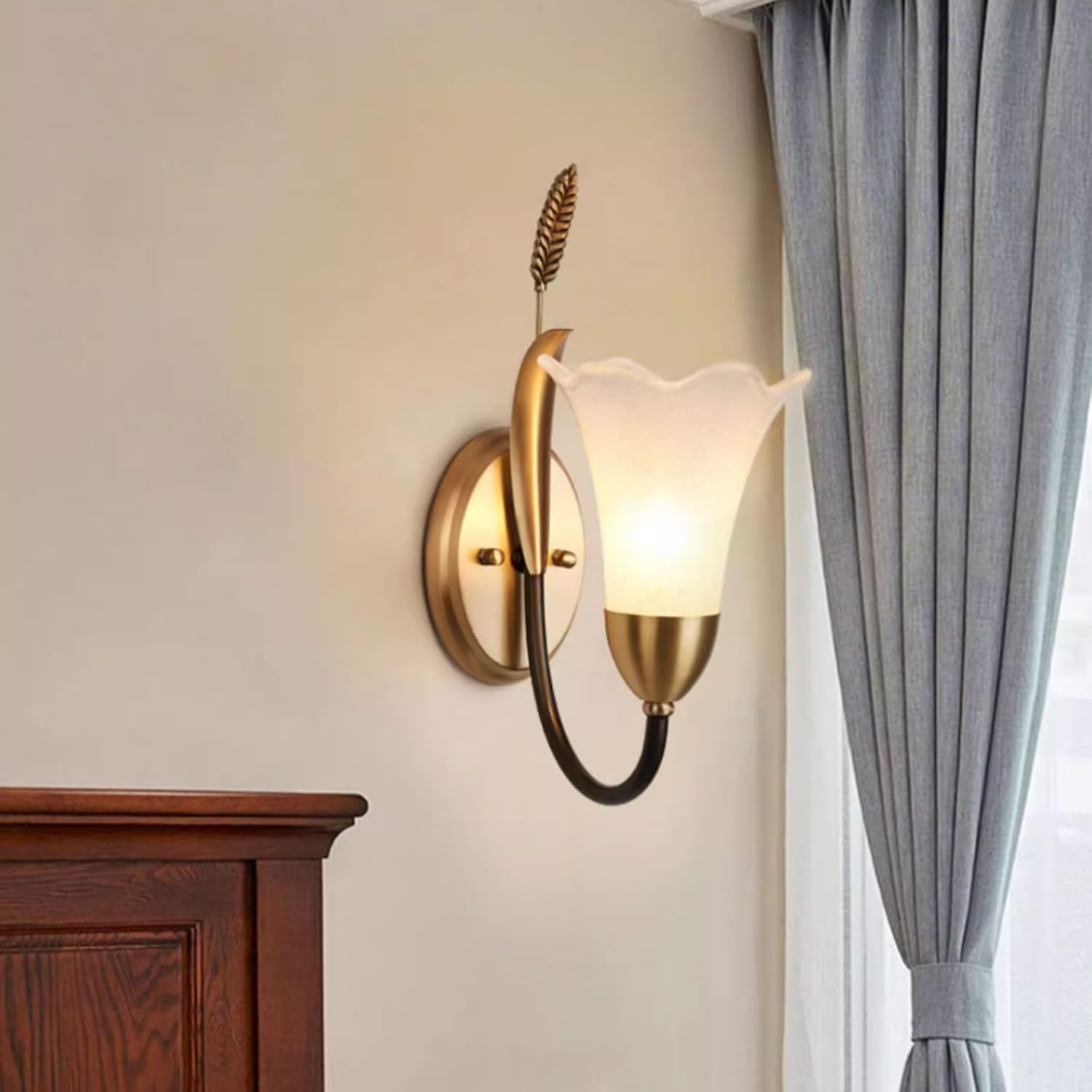 Wall Sconce Light Home Entrance Glass Shade Lighting Fixtures Vintage Brass Bathroom Vanity Wall Lamp with E14*1 Light Wall Lighting image number 4