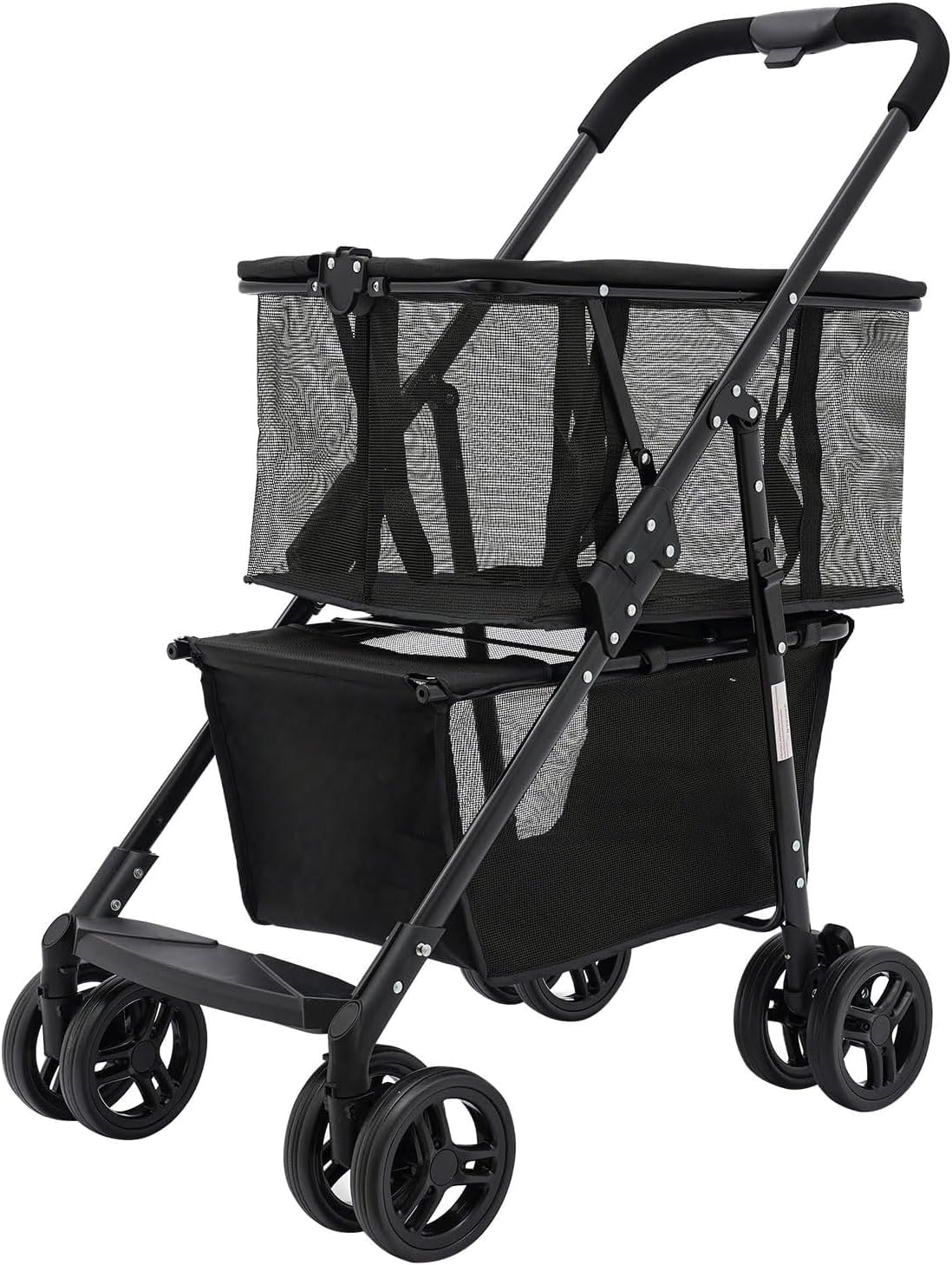 Folding Shopping Cart, Newly Upgraded 80 Lbs Foldable Grocery Cart, Portable Multifunctional Cart with Removable Tote Bag, Large Storage Space, with 360&deg; Wheels and One-Step Parking Brake, Black
