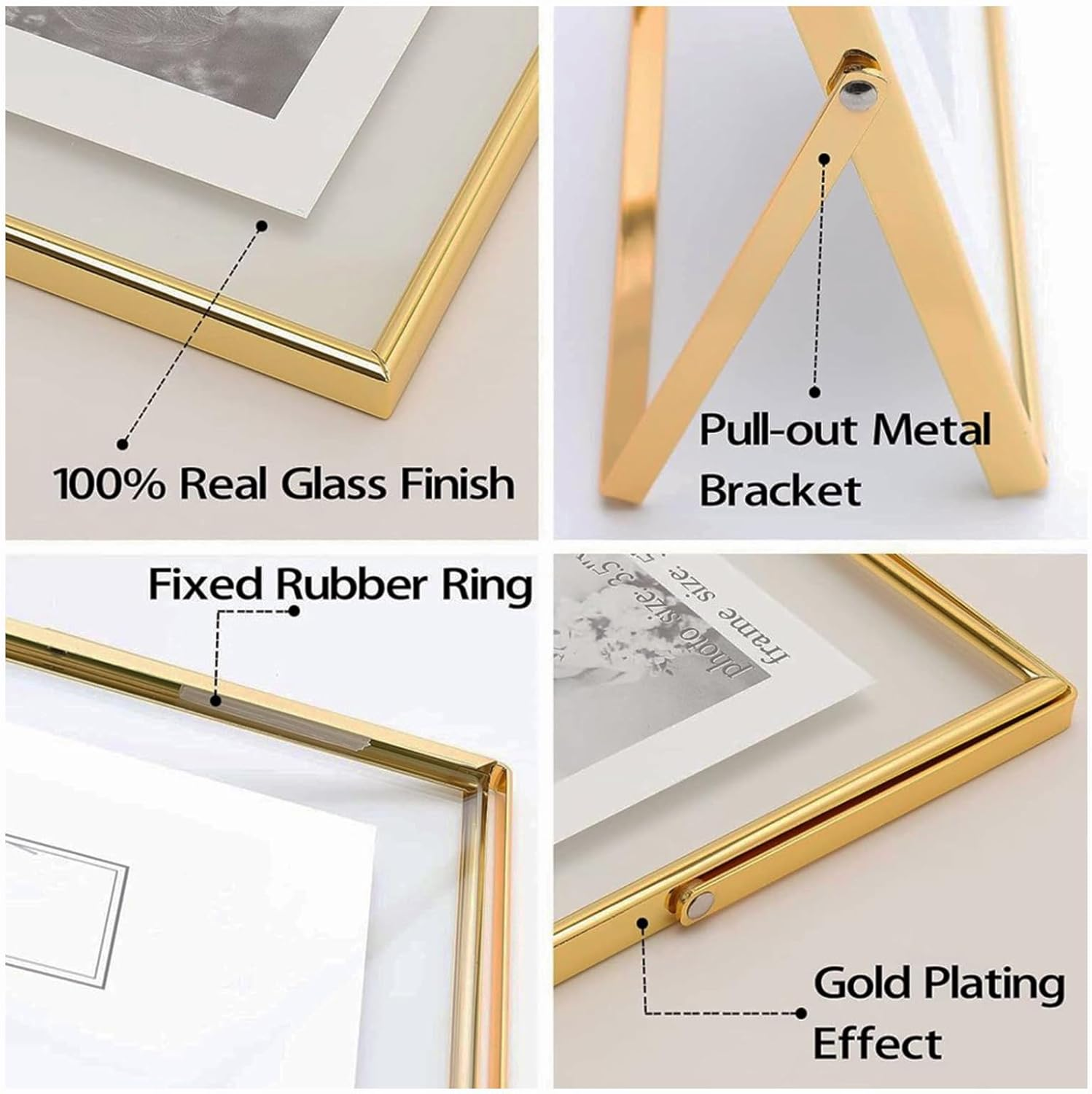10 Inch Tabletop Metal & Glass Photo Frame - Exclusively for Desktop Display, Fits 8X10" Photos (&le;20.3X25.4Cm), Perfect for Family, Couples, Pets & Multi-Generational Memories (Gold) image number 4