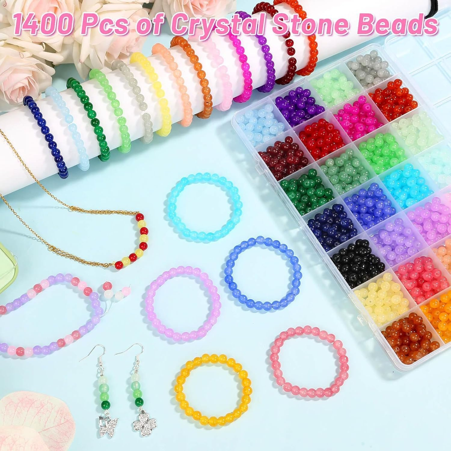 1600Pcs 6Mm Glass Beads Kit with 28 Colors Candy Style for Jewelry Making Bracelet - Perfect Beading Supplies for DIY Jewelry image number 4
