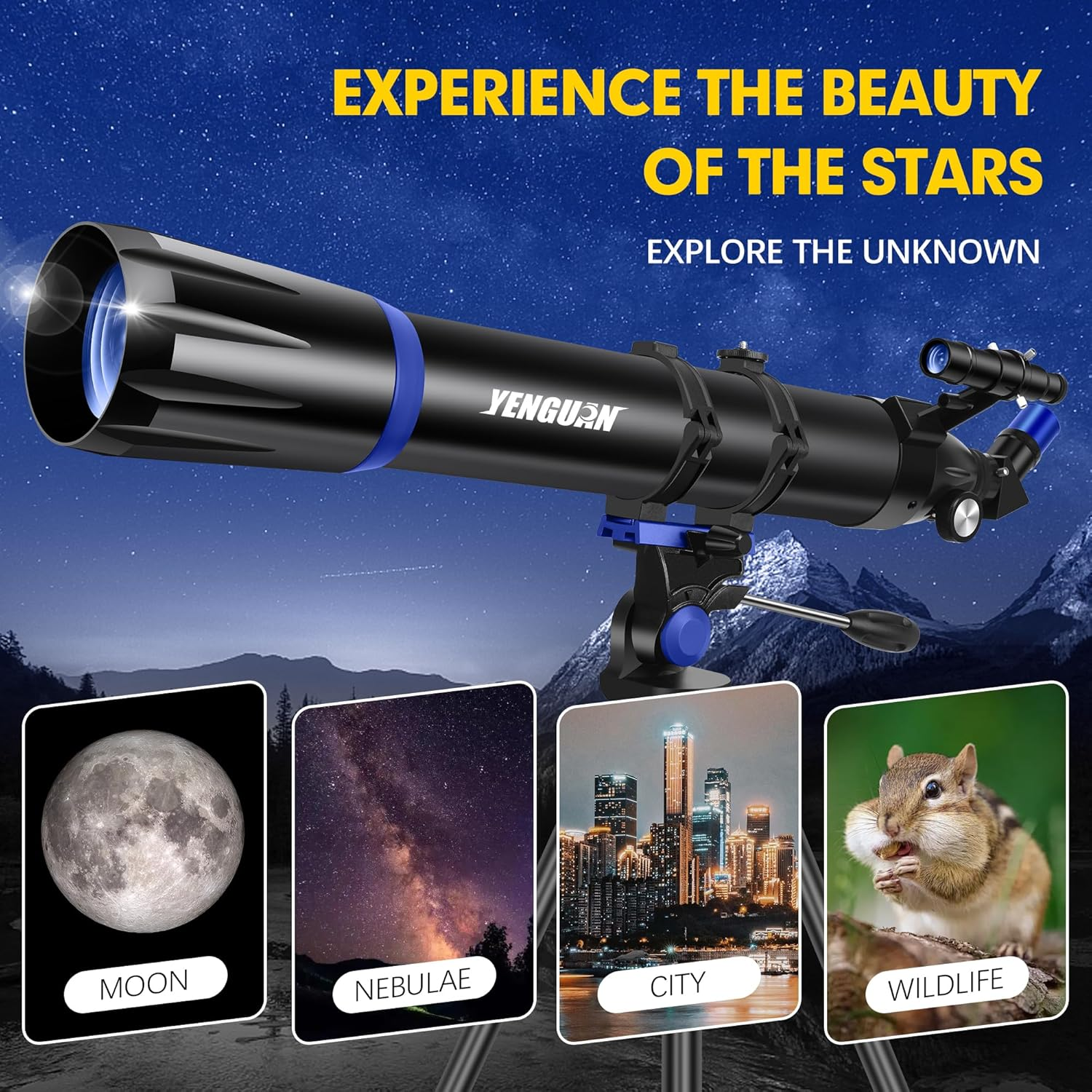 Telescope, 90Mm Aperture 800Mm-Telescope for Adults & Kids, Professional Refractor Telescopes for Adults High Powered, Beginner-Friendly, Phone Adapter & Stable Stainless Tripod, Portable Carry Bag - 90800-Black image number 4