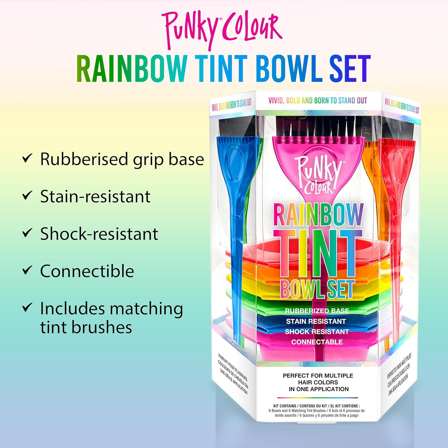 Punky Rainbow Tint Hair Dye Brush and Bowl Set - Multi-Color Hair Coloring Kit with Dye Mixing Bowls & Brushes, DIY Dyeing & Bleaching for Salon & At-Home Use image number 2