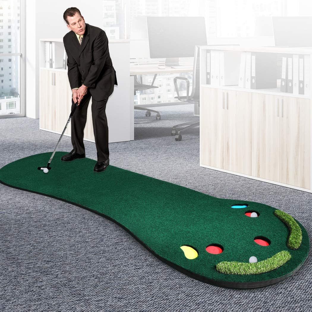 Centra 3M Golf Putting Mat Sets Practice Training Indoor Outdoor Green with 3 Golf Balls 1 Putter, Garden Home Golf Portable Slope Non-Skid Hitting Mats Set for Backyard Driving image number 2