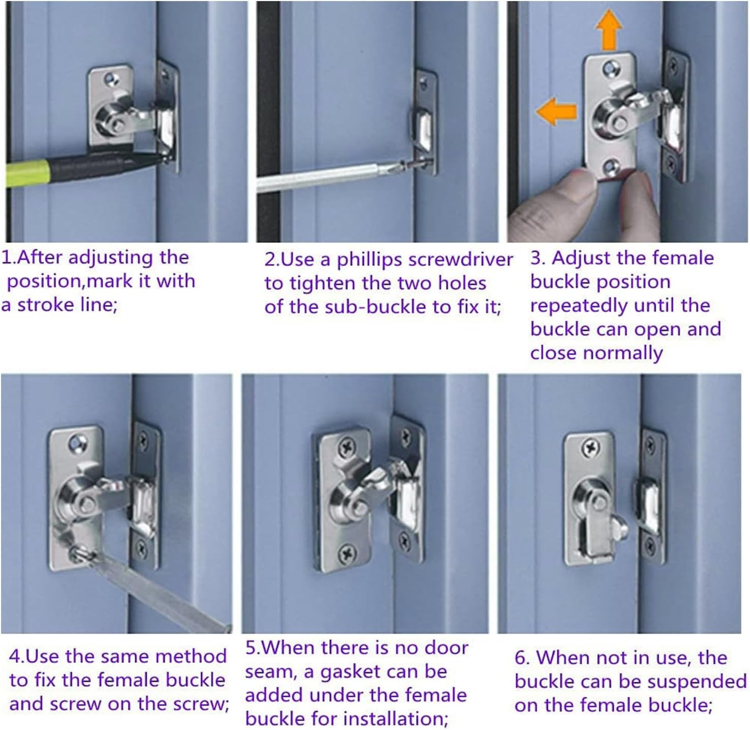 Taicols 90 Degree Door Latch Sliding Door Lock Screen Door Latch Pocket Door Latch,Stainless Steel Safety Angle Locking Latch for Push/Sliding/Barn Door,Right Angle Sliding Door Lock (Silver-4Pcs) image number 6