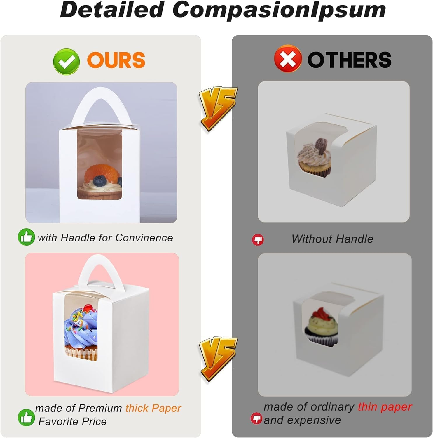 Cupcake Boxes, 15PCS Individual Cupcake Containers, Cupcake Boxes with Window, Food Grade Cupcake Holders with Inserts, Pastry Containers with Handle for Wedding Birthday Parties (3 Style)