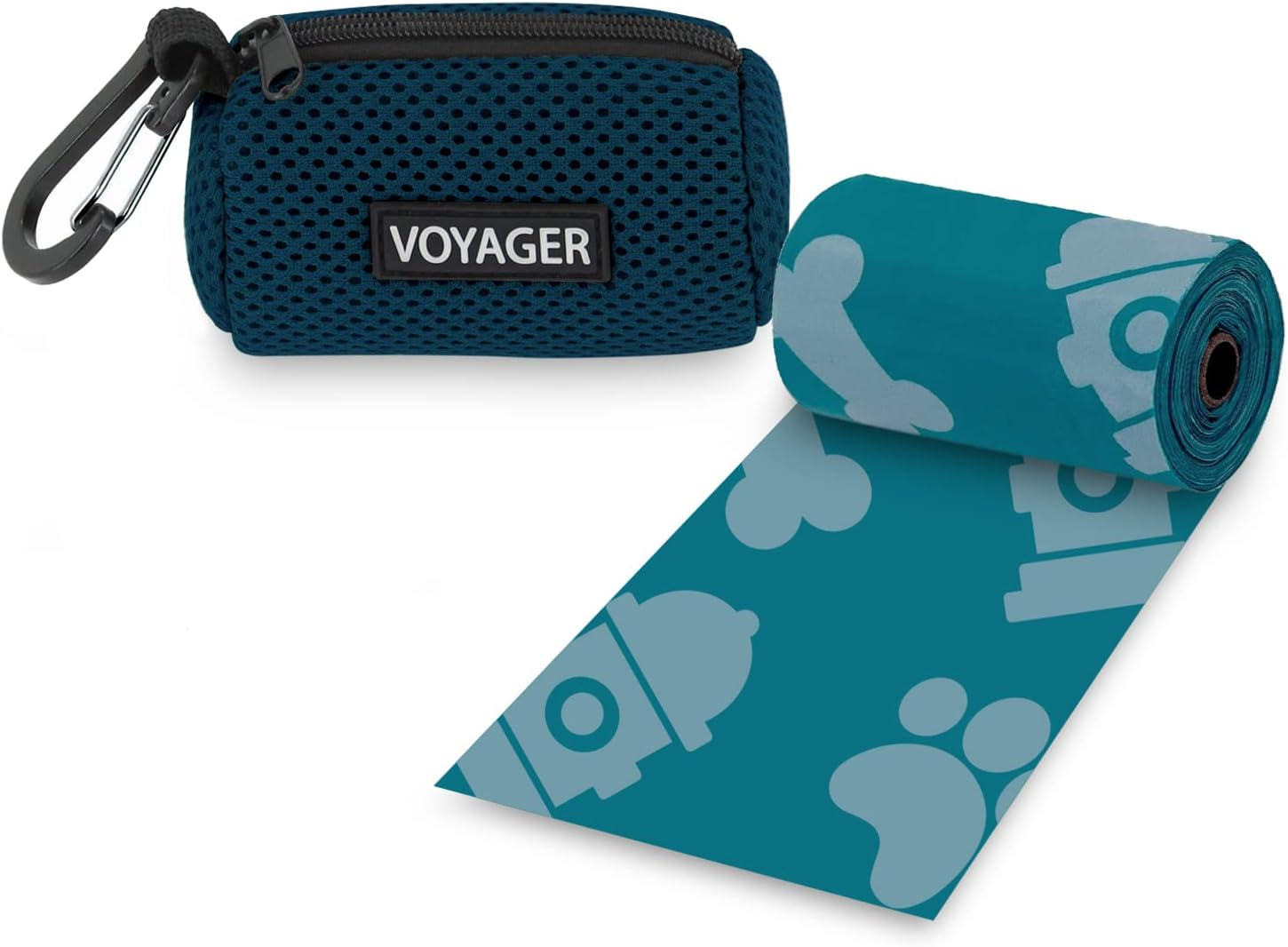 Best Pet Supplies Dog Poop Bag Holder Leash Attachment with 15 Bags, Blue, Reusable Mesh Dispenser Pouch for Travel, Walking, Park, and Outdoor Use, Soft and Durable with Clip-On