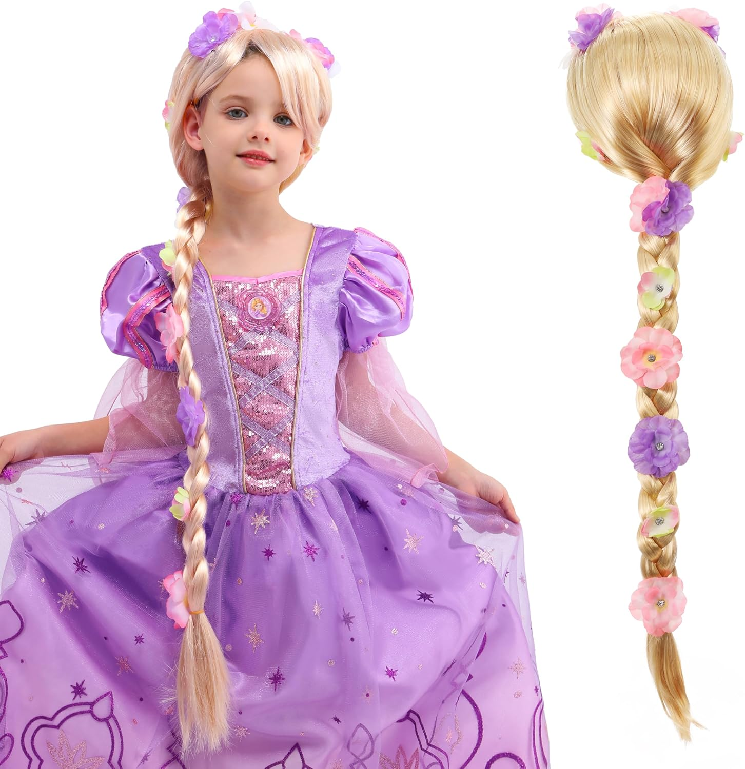 Sincere Party Girls Princess Costume Accessories Fancy Dress up Cosplay Exquisite Match Sets Rapunzel Wigs Rapunzel Braids for Girls image number 1