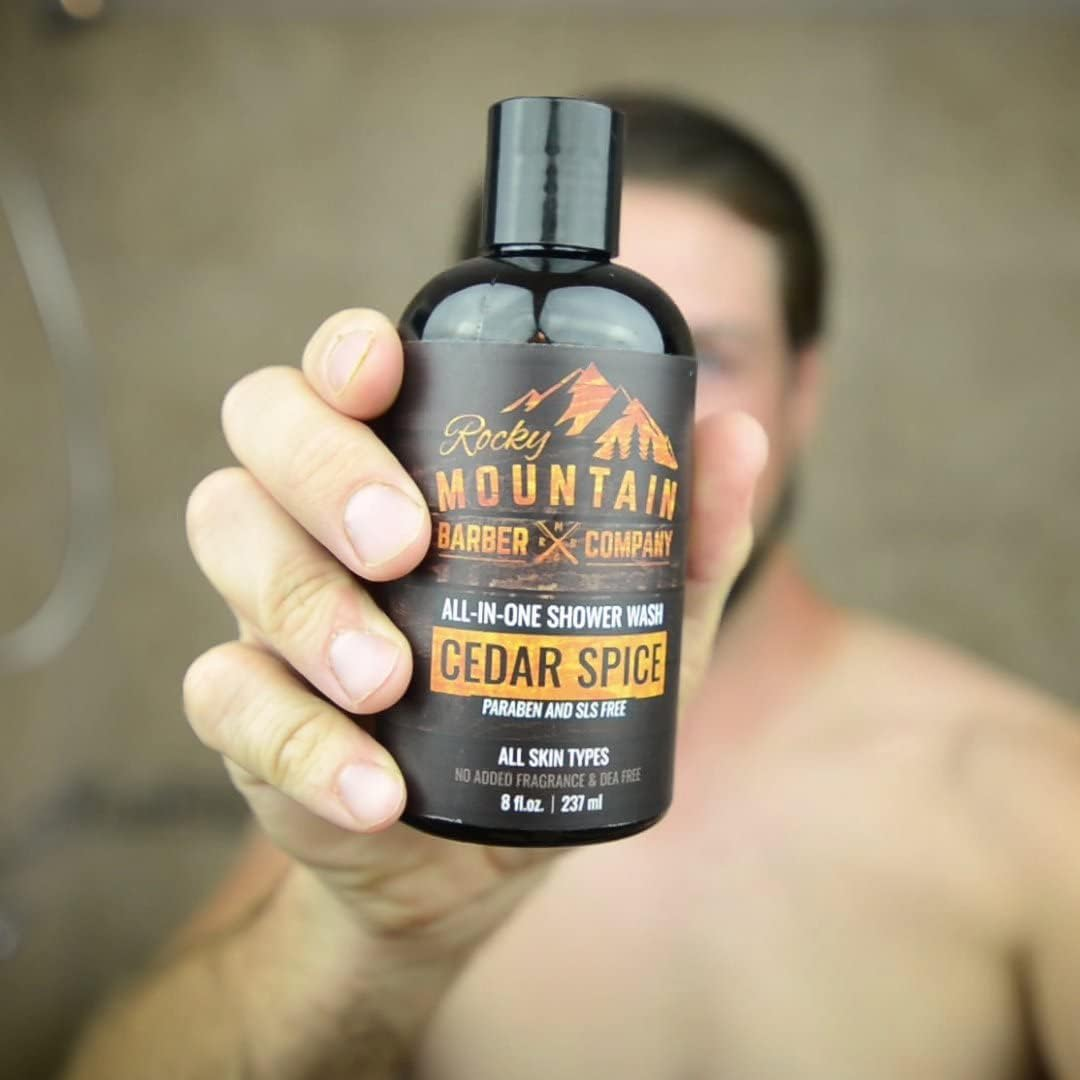 All-In-One Shower Wash for Men - Shampoo, Body Wash, Conditioner, Face Wash & Beard Wash - Natural Ingredients with Essential Oils - Paraben, SLS & DEA Free - Cedar Spice Scent - 240Ml image number 4