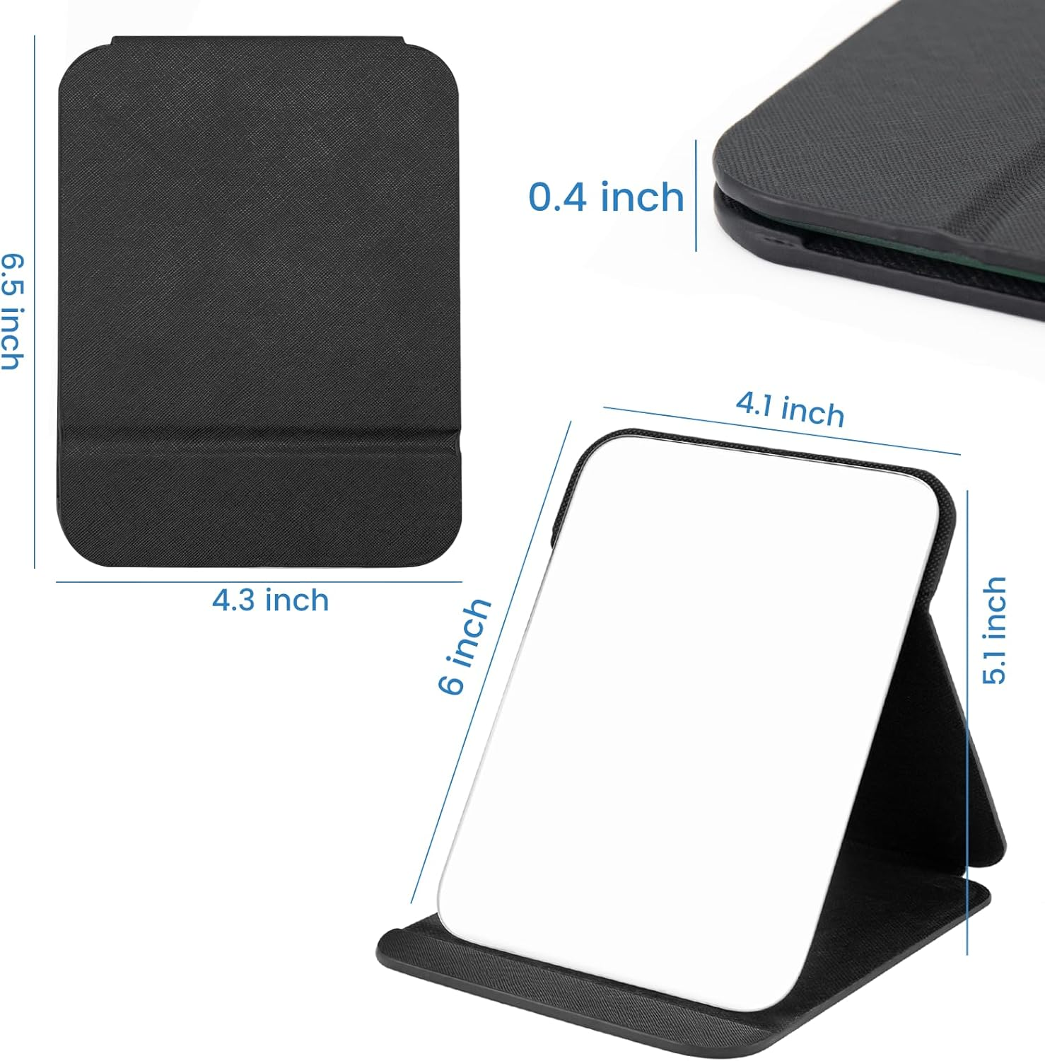OWLKELA 16X11Cm Portable Folding Mirror, Super HD Compact Makeup, Black PU Leather Travel, Free Standing Vanity, Tabletop Foldable image number 6