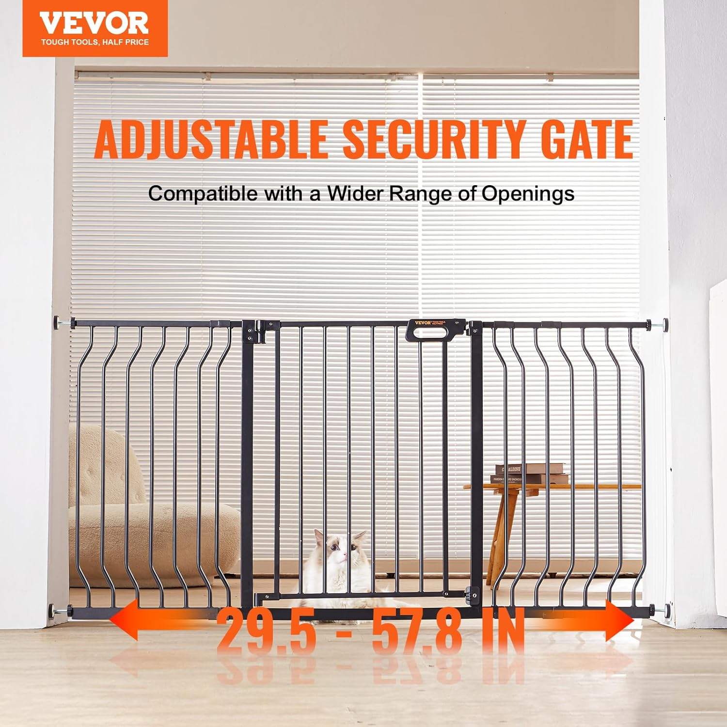 VEVOR Baby Gate, 749-1468 Mm Extra Wide, 762 Mm High, Dog Gate for Stairs Doorways and House, Easy Step Walk Thru Auto Close Child Gate Pet Security Gate with Pressure Mount and Wall Mount Kit, Black