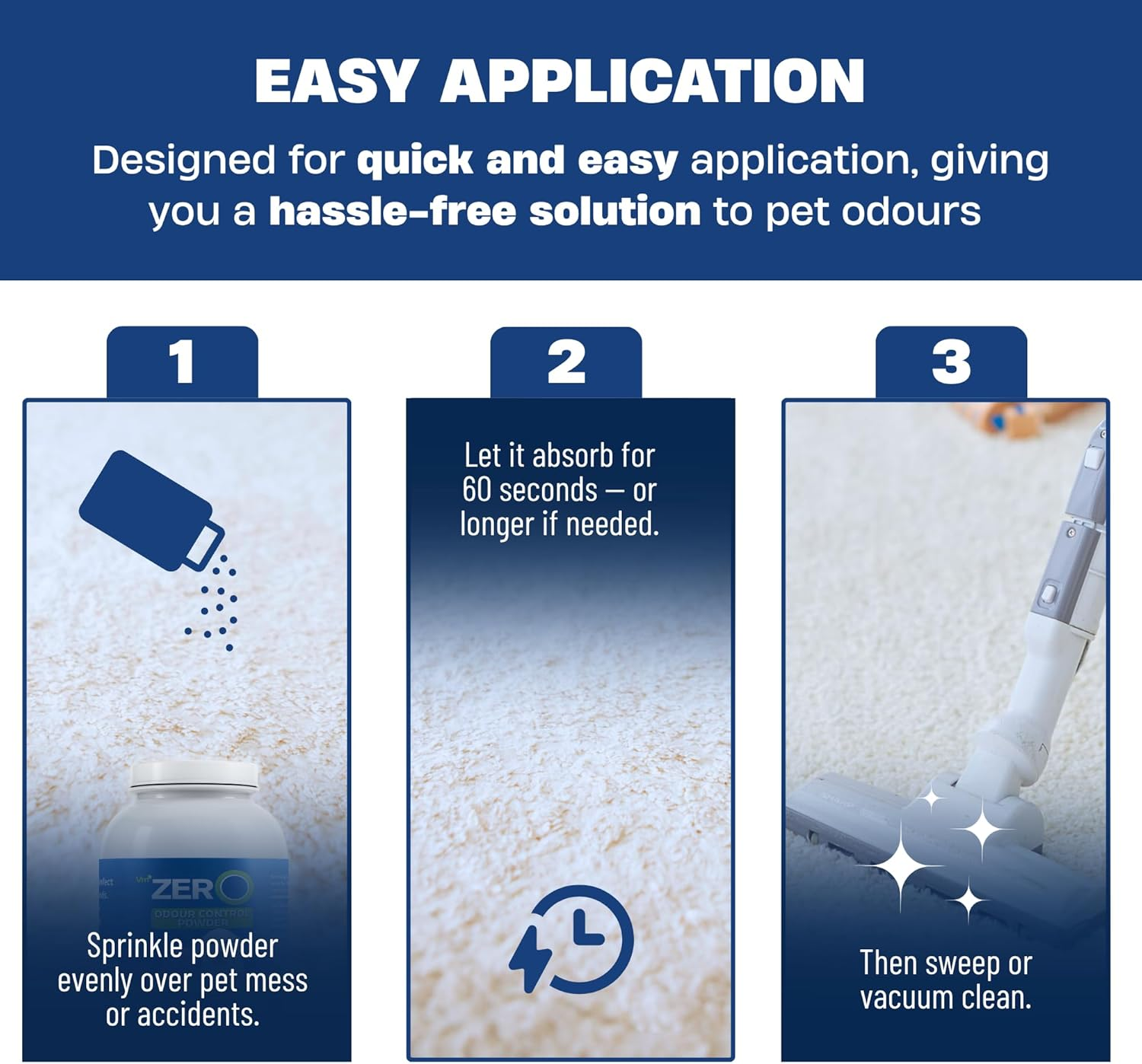 Vm3 Zero Odour Control Powder &ndash; 900G Pet & Carpet Odour Neutraliser, Fast & Easy Urine Cleaner, Absorbs Liquids, Eliminates Smells, Kills Germs, Pet & Home Safe &ndash; Australian Made