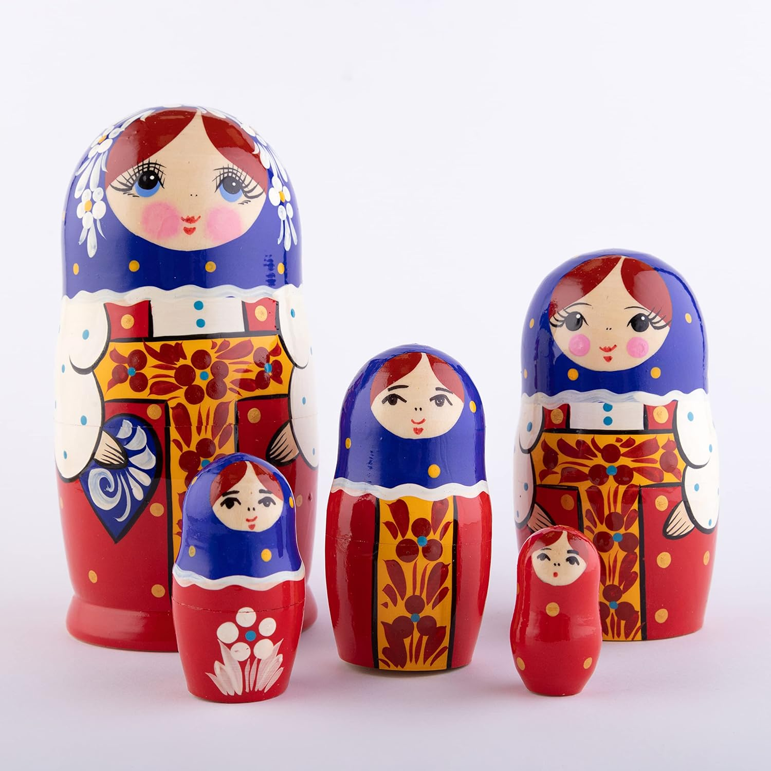 Russian Nesting Dolls, 5 Traditional Matryoshka Red Sarafan Style | Babushka Wooden Dolls, Traditional Costume Design, Hand Made in Russia | Red Sarafan, 5 Piece, 7 Inches image number 4