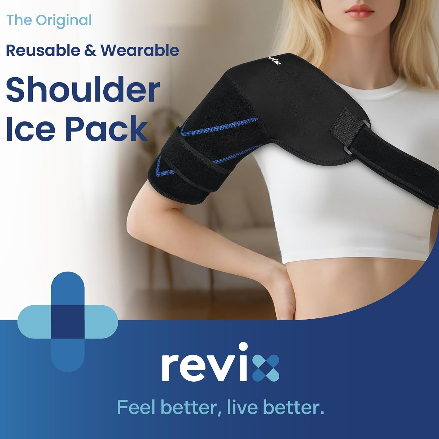 REVIX Shoulder Ice Pack Wrap, 2 Gel Packs+1 Shoulder Brace for Rotator Cuff and Arm, Reusable Gel Cold Therapy Wrap for Discomfort Relief & Muscle Relaxation, Easy to Wear & Remove image number 1