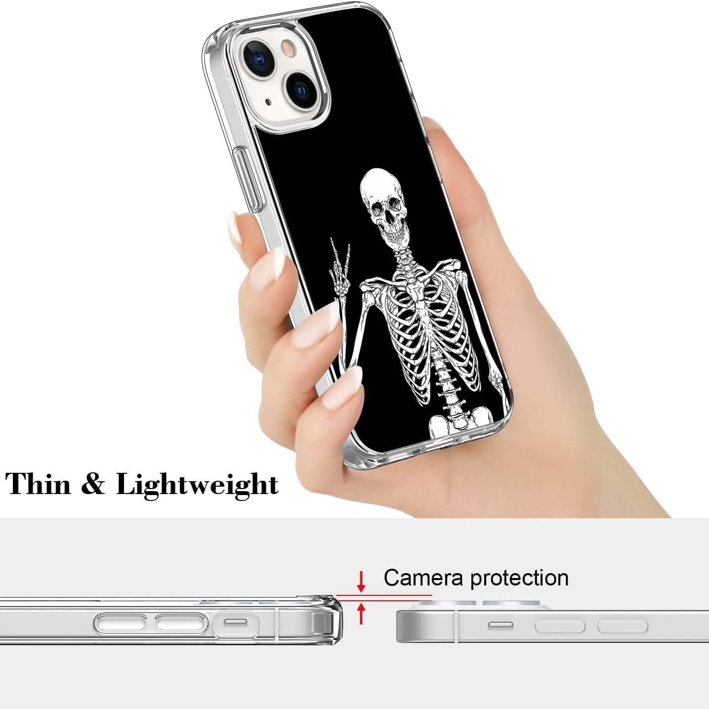 Hippie Skull Case Compatible with Iphone 13, Funny Skeleton Case for Iphone 13, Trendy TPU Phone Case Cover