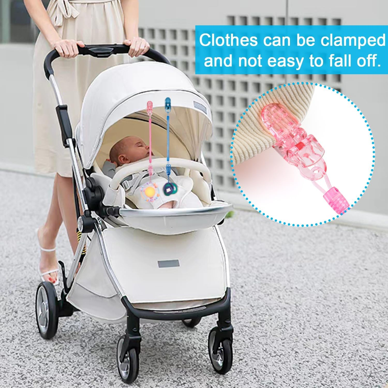 6 Pack Pacifier Clips with Adjustable Spring, Flexible Pacifier Holder Clips for Baby Boys and Girls, Retractable Chain Bpa-Free, Lightweight Fits for Dummies & Soothers & Teething Toys, Great Baby Gifts image number 3