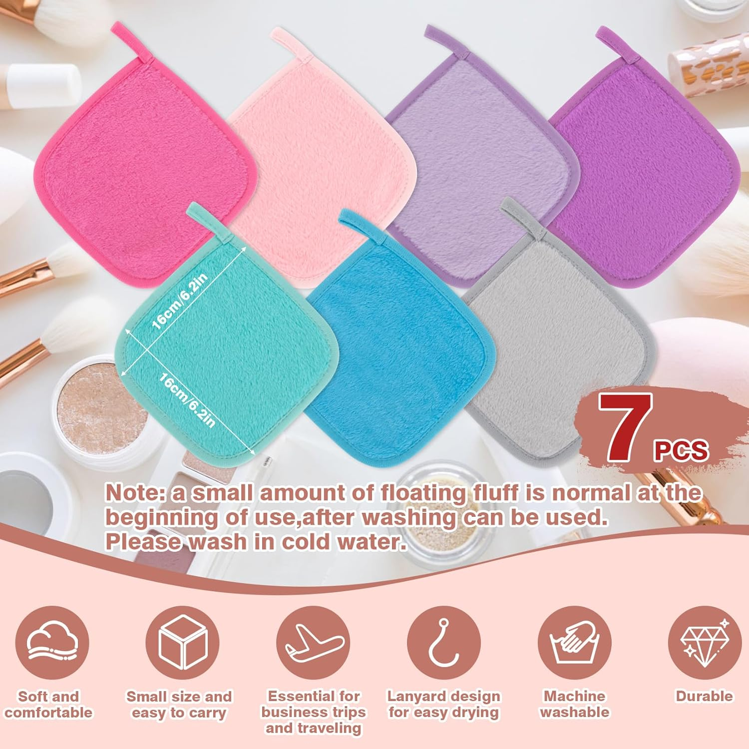 Sukh 8PCS Makeup Remover Cloth - Reusable Microfiber Face Wash Cloth for All Skin Types image number 1