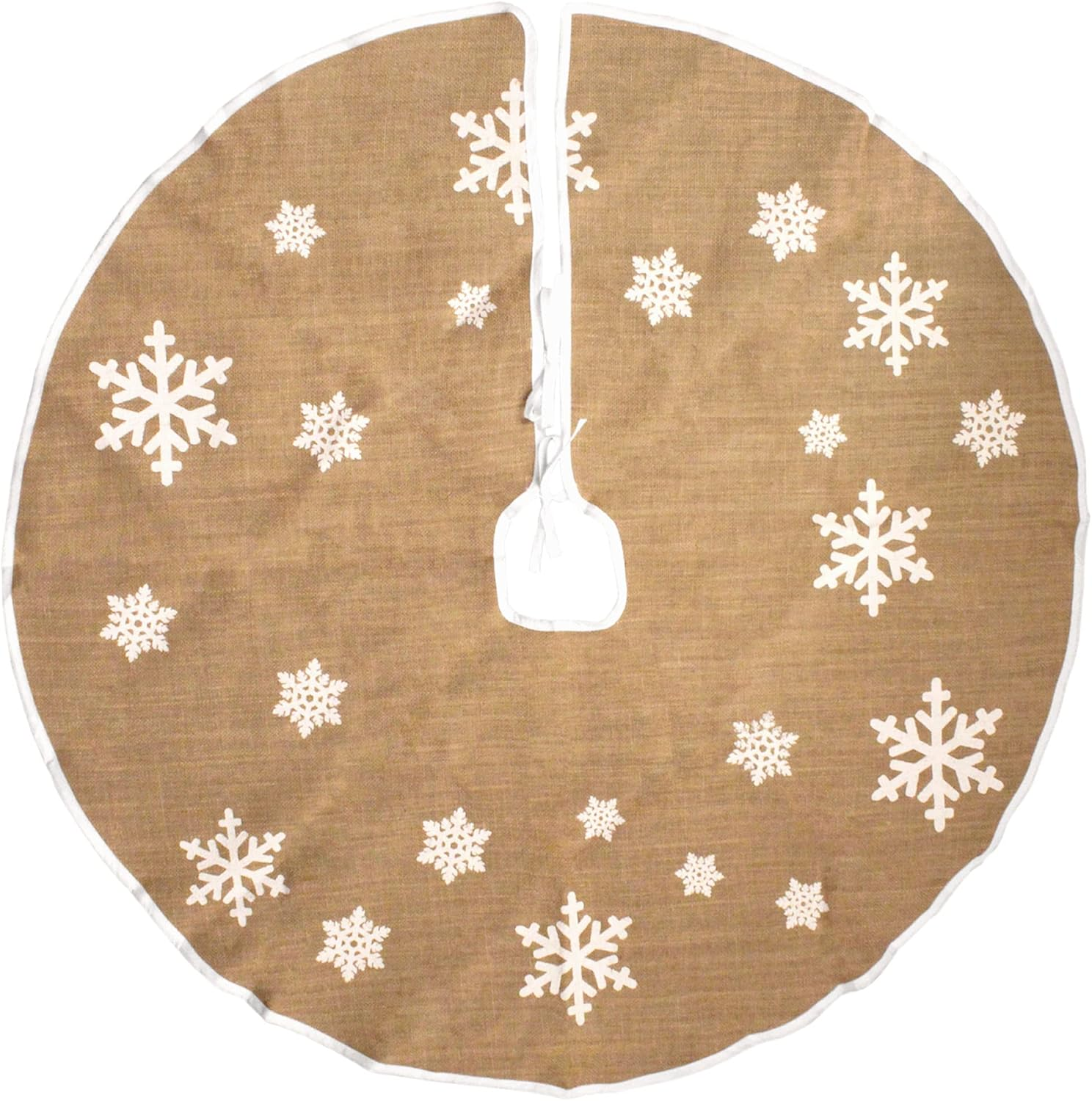 Bamboomn 31" round Christmas Tree Skirt Floor Base Cover Decoration Holiday Collection Jute Burlap, Snowflake Edition 1 Piece