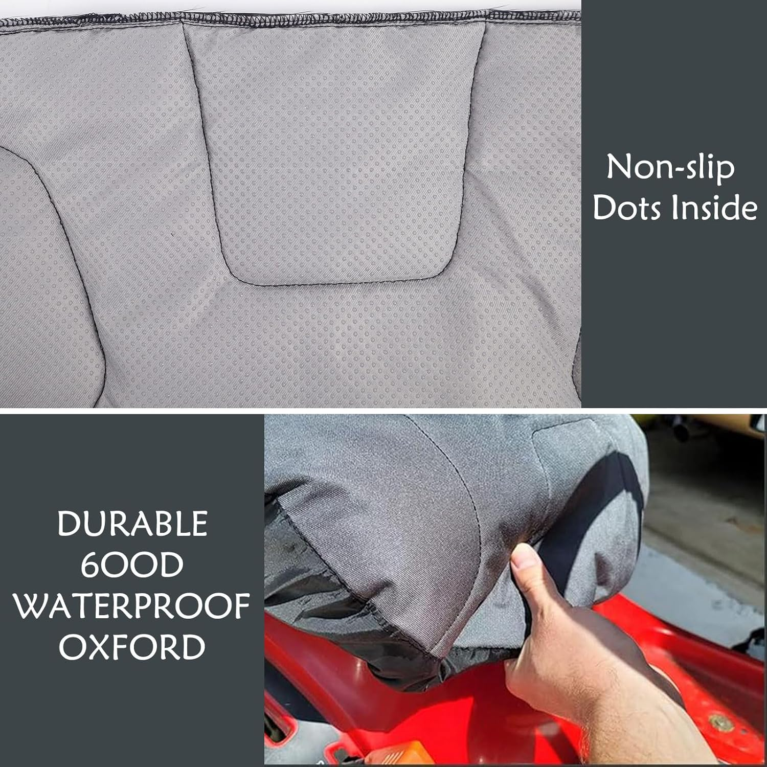 HOMEYA Riding Lawn Mower Seat Cover, Heavy Duty 600D Oxford Waterproof Tractor Seat Cover with Padding & Back Pockets, for 12.2-14.2 Inches High Seats, Fits Husqvarna Cub Cadet Seat without Armrests image number 4