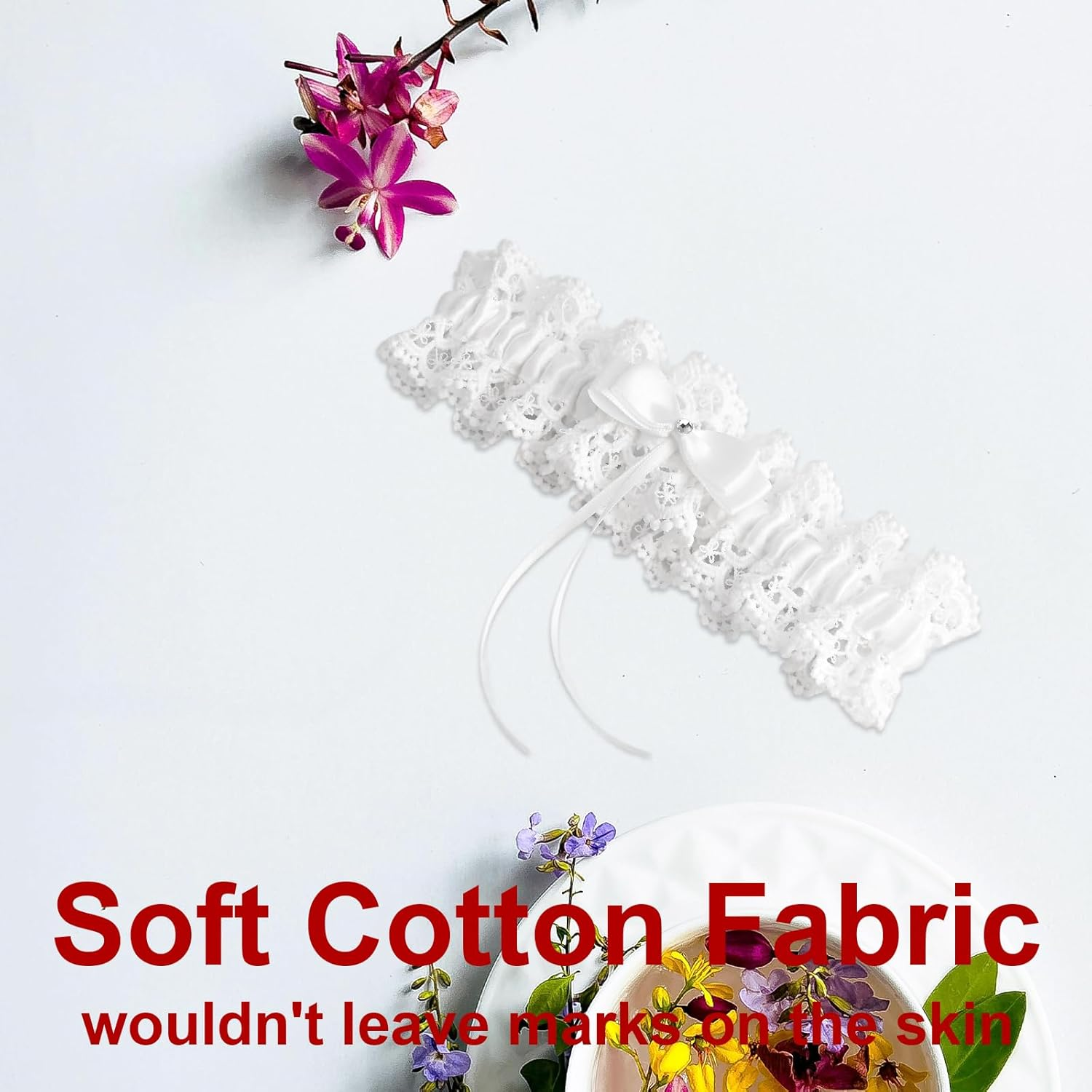 Bride Wedding Garter, Bow White Lace Stretchable Leg Garter Elegant Wedding Accessories for Women Girls Bridal Shower Parties image number 3