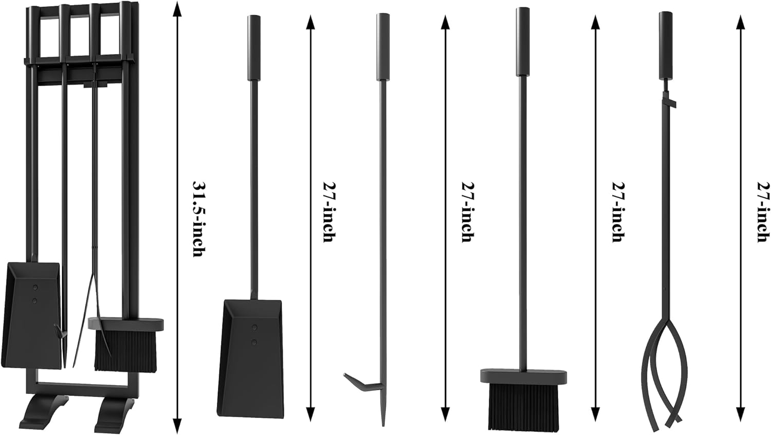 Fire Beauty Fireplace Tools Set 5 Pieces Fireside Accessories Fire Kit Stand Woodstove Tools Holder Wrought Iron Handle Indoor Fireset Stand image number 4