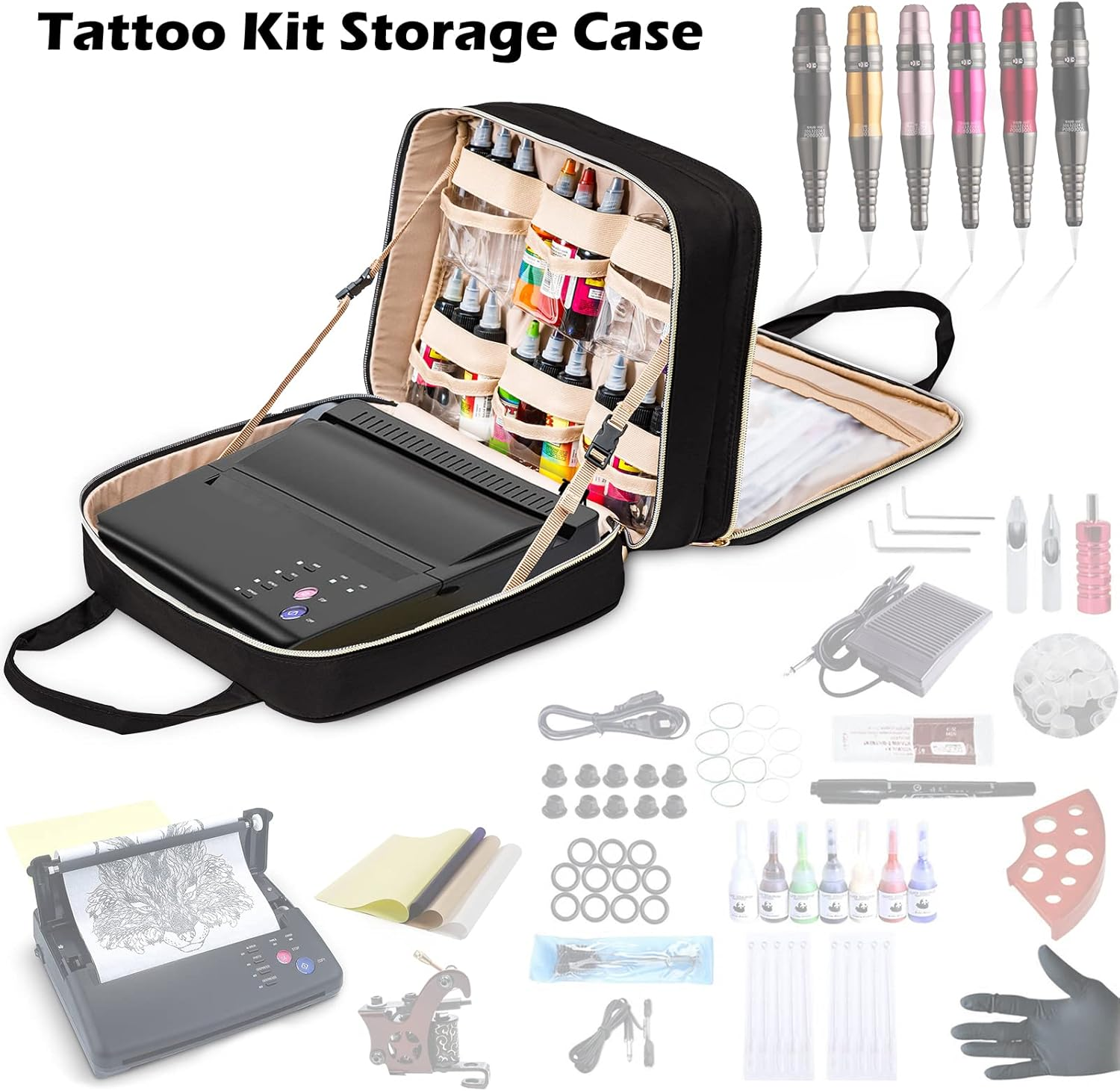 ELCUPA Tattoo Carrying Case-Tattoo Supplies Organizer-Tattoo Kit Case -Tattoo Supplies Carrying Bag for Tattoo Stencil Printer, Tattoo Ink, Tattoo Equipment, Tatoo Pens Black (BAG ONLY) image number 3