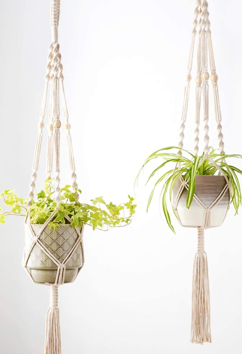2 Pcs Macrame Plant Hangers Indoor Outdoor Hanging Plant Holders/Basket Cotton Rope with Beads 4 Legs 41 Inch &hellip; image number 1