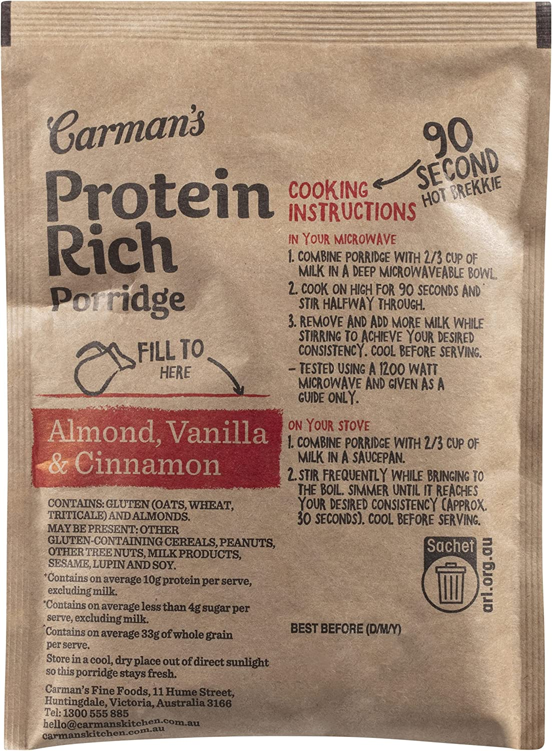 Carman'S Protein Rich Almond, Vanilla and Cinnamon Porridge Sachets 270 G image number 4