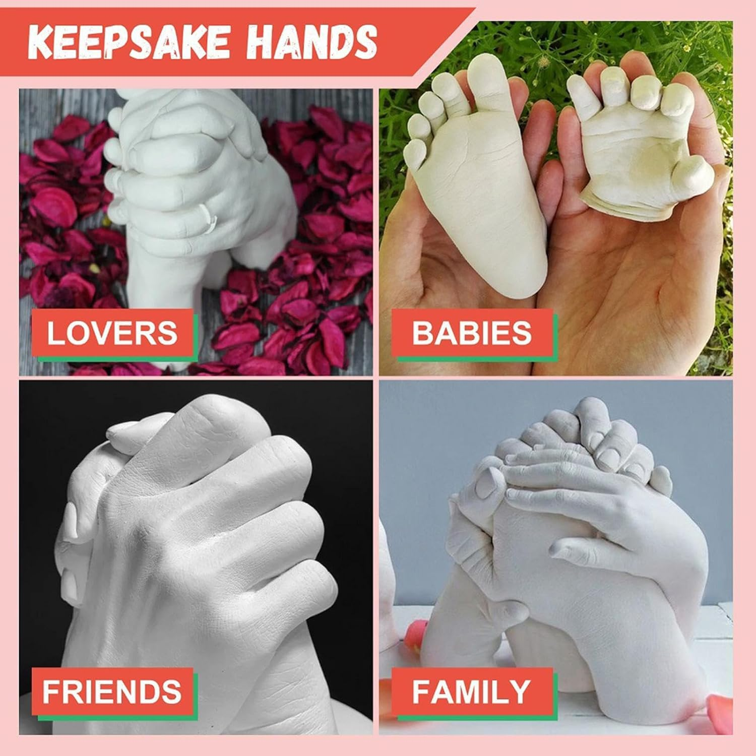 Plaster Hand Casting Kit - Family Hand & Foot Mold Making Set | & Wedding Keepsake Gift | Memory Craft for Couples, Parents & Grandparents | Christmas Decor image number 4